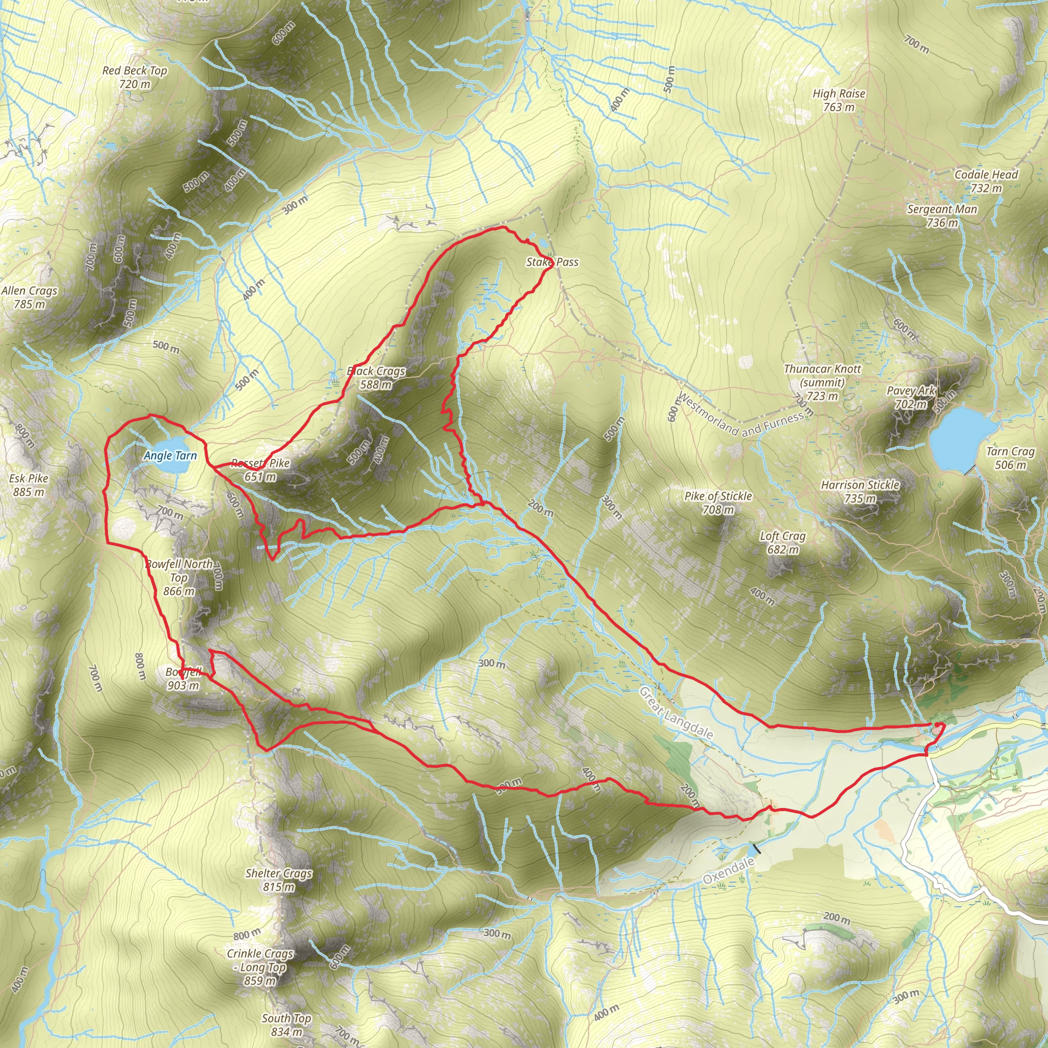 Bowfell and Rossett Pike Loop mobile static map
