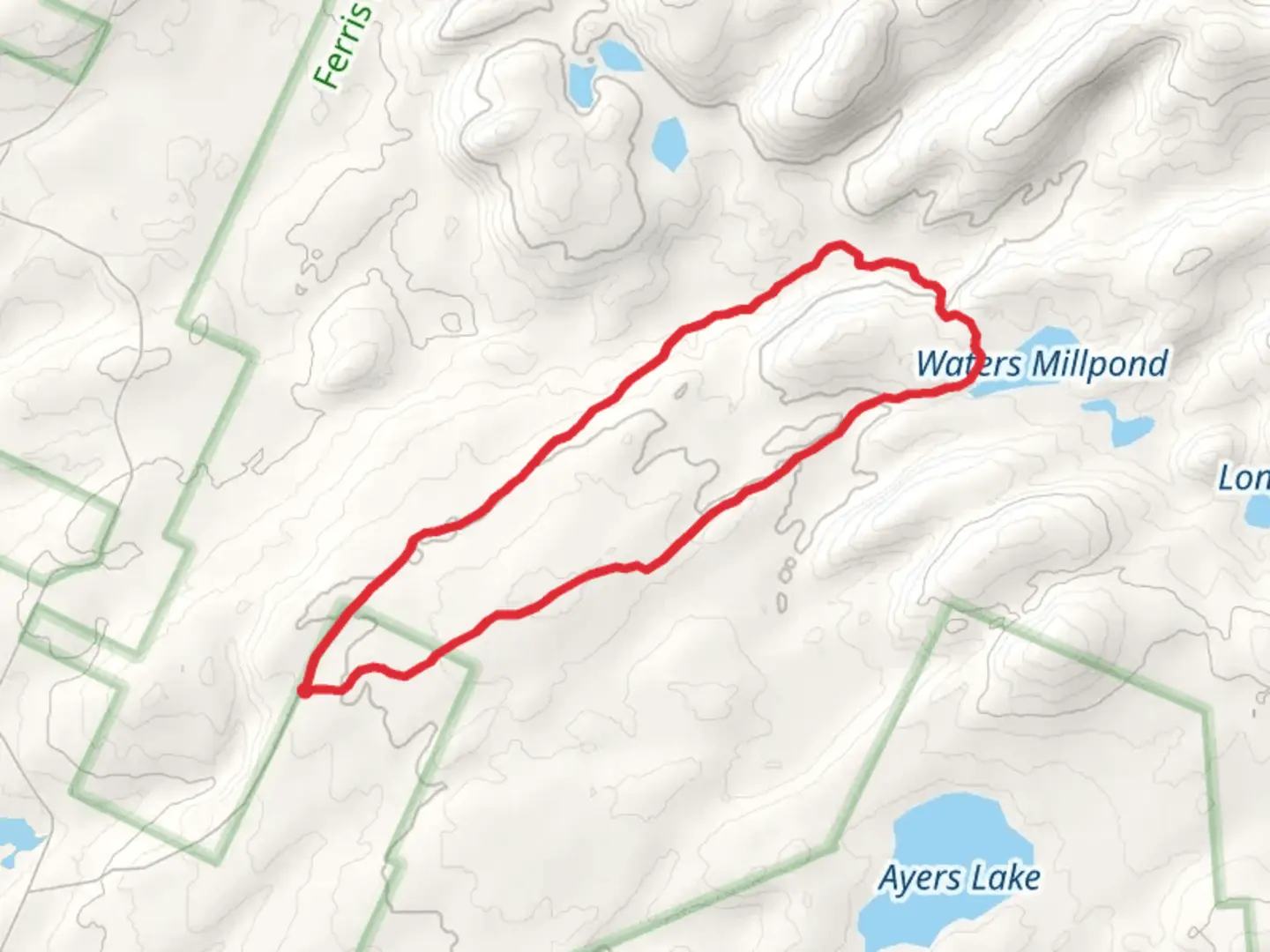 An image depicting the trail Waters Millpond Loop and its surrounding area.