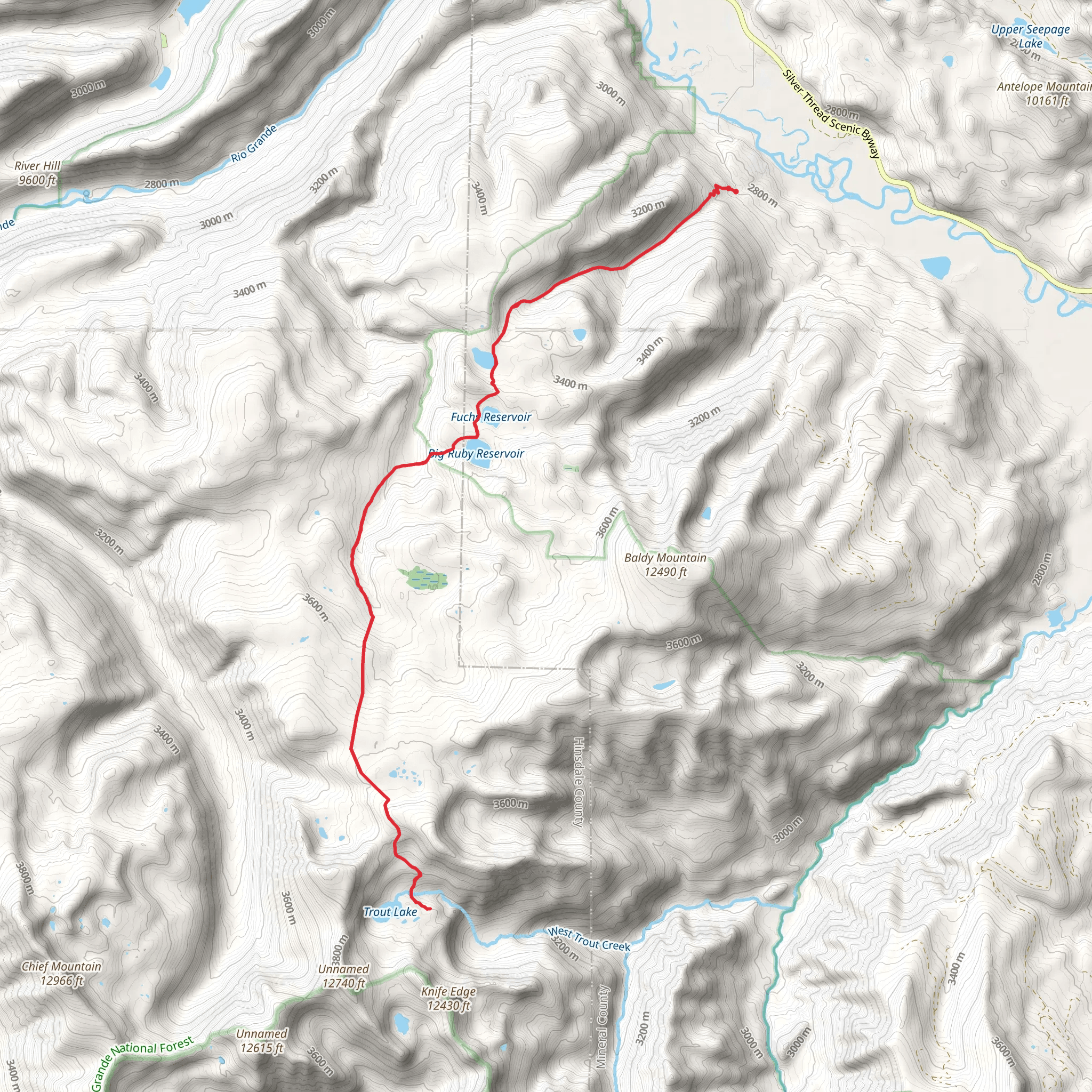 Trout Lake via Fern Creek and Texas Creek Trail mobile static map