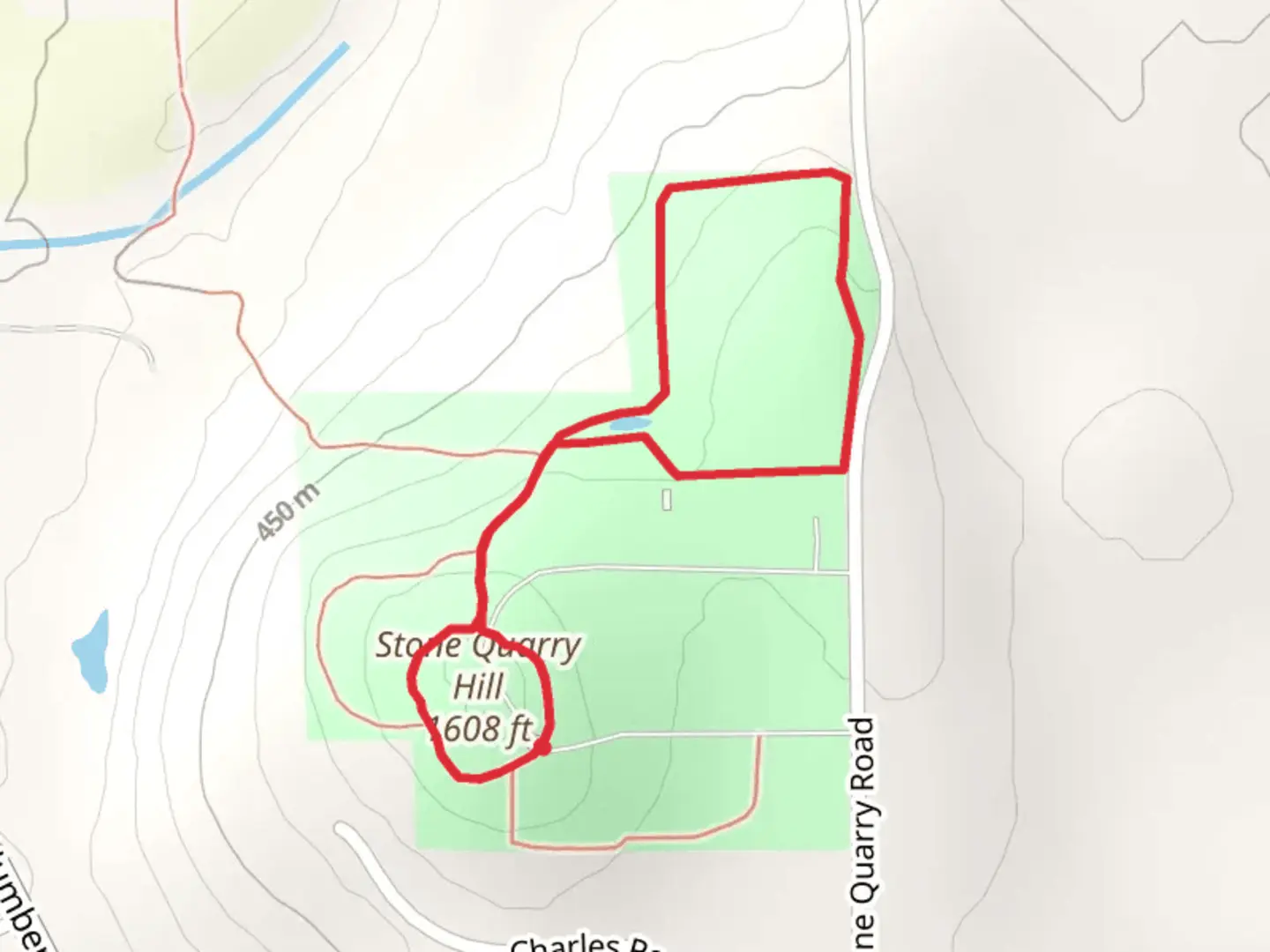 An image depicting the trail Stone Quarry Hill Loop and its surrounding area.