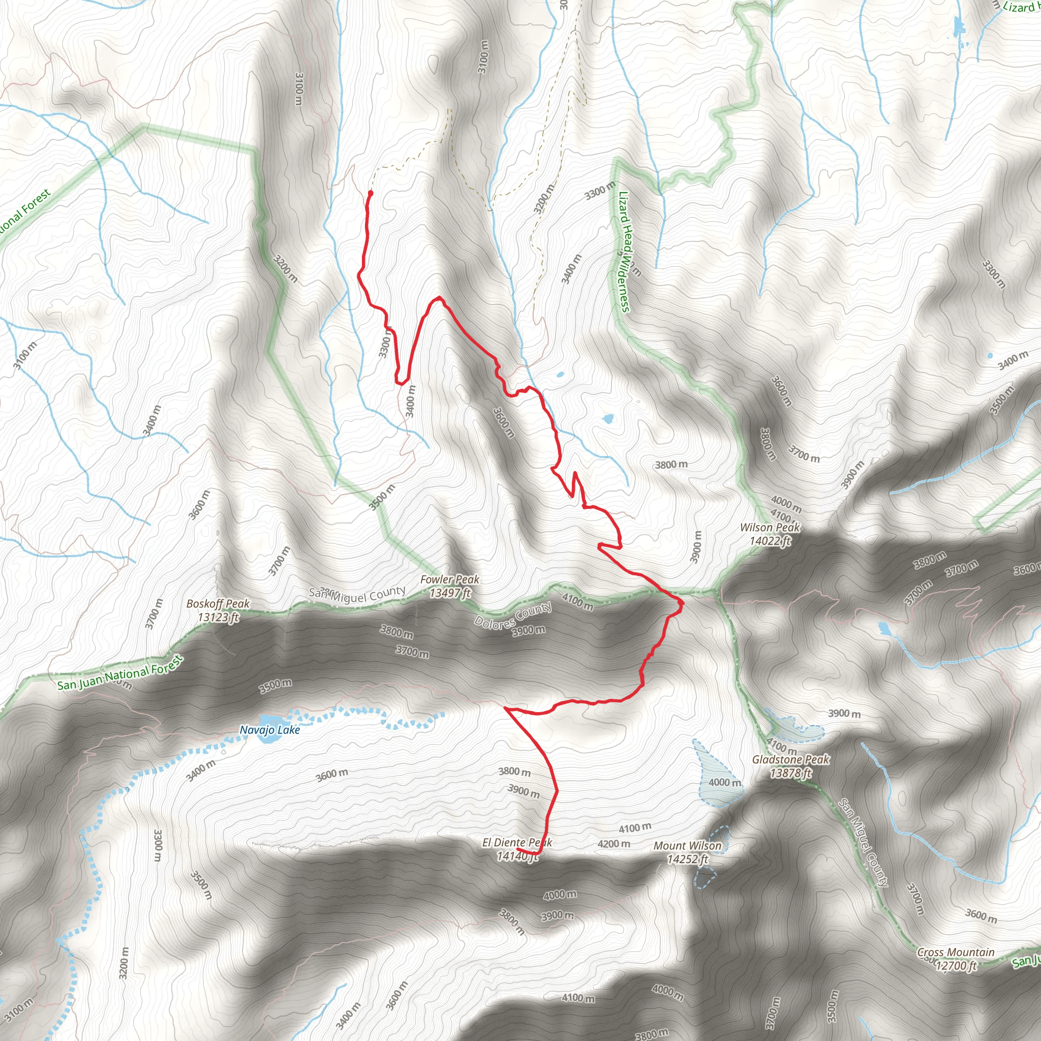 El Diente Peak via Rock of Ages mobile static map