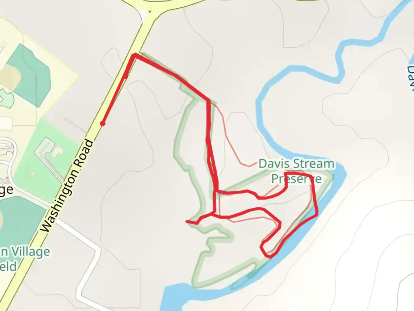 An image depicting the trail Davis Stream from Washington Road and its surrounding area.
