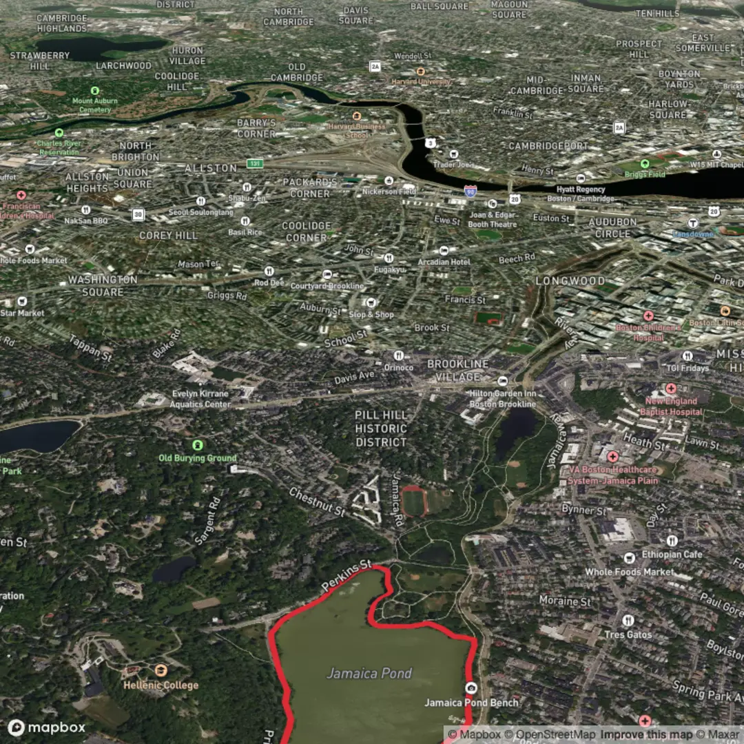 An image depicting the trail Jamaica Pond Loop Trail and its surrounding area.