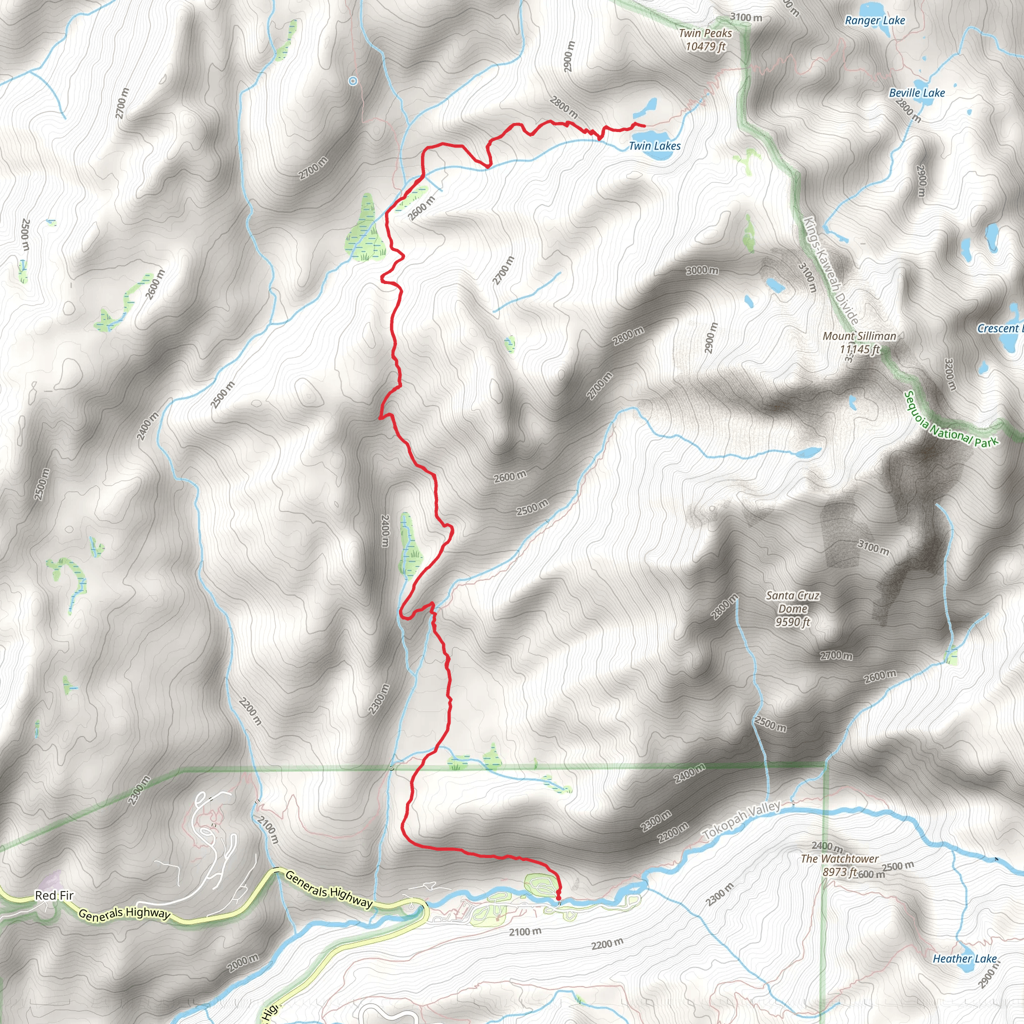 Twin Lakes via Silliman Pass South Trail mobile static map