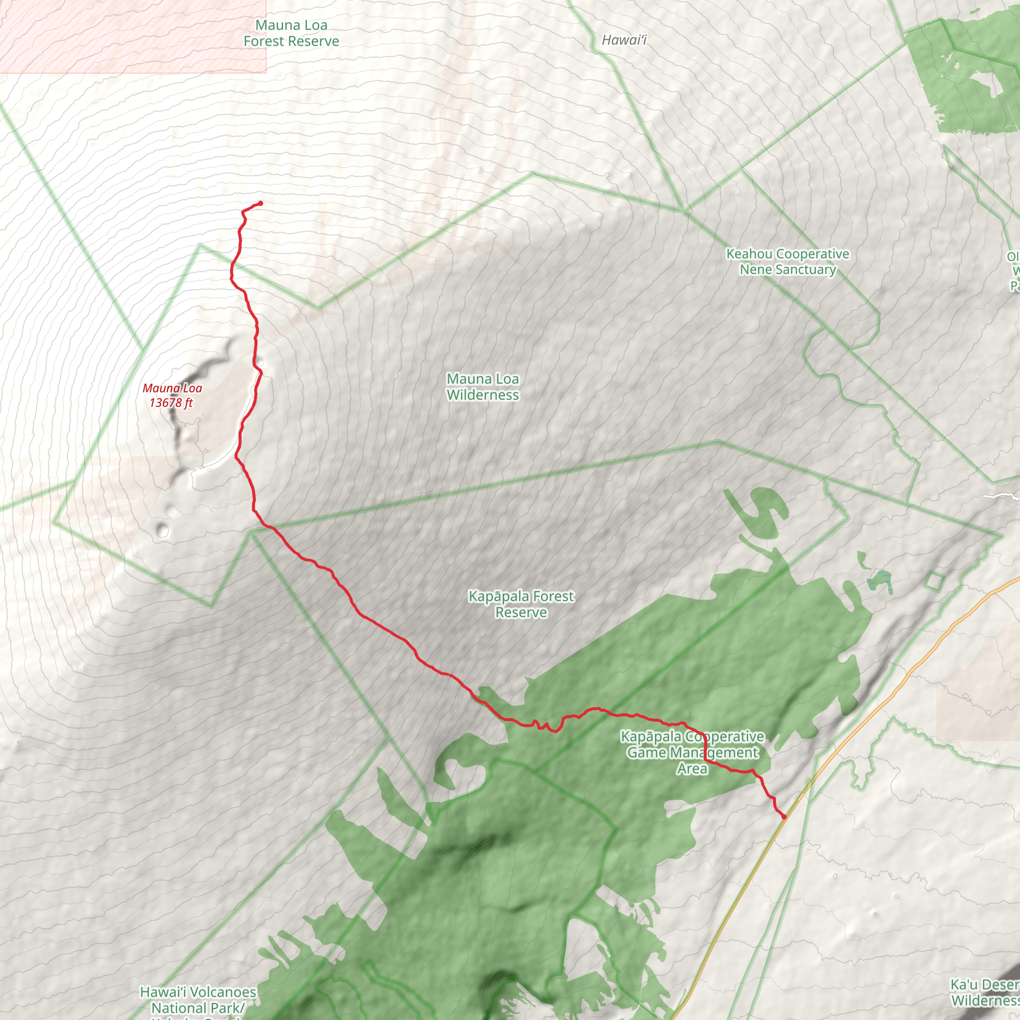 Ainapo Trail to Mauna Loa Observatory mobile static map