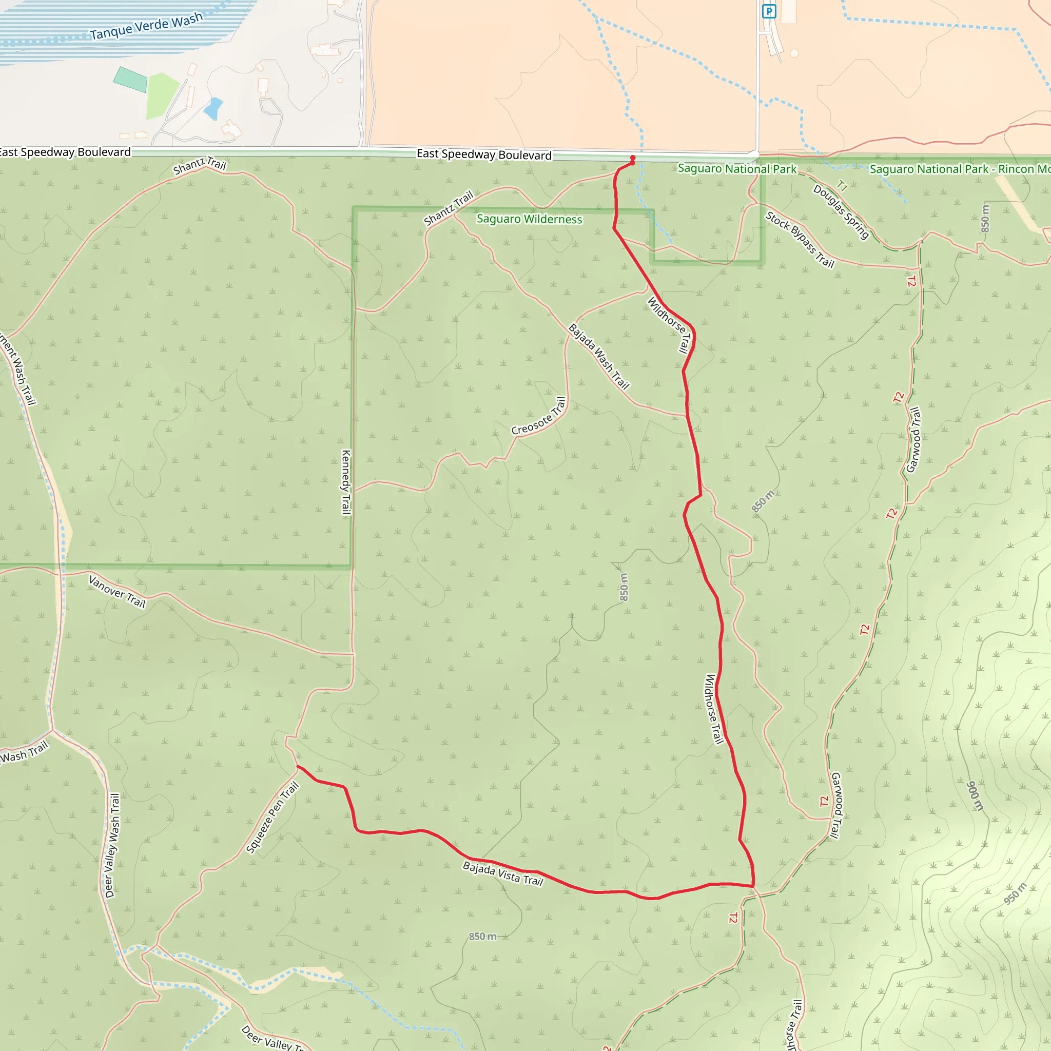 Bajada Vista via Wildhorse Trail mobile static map
