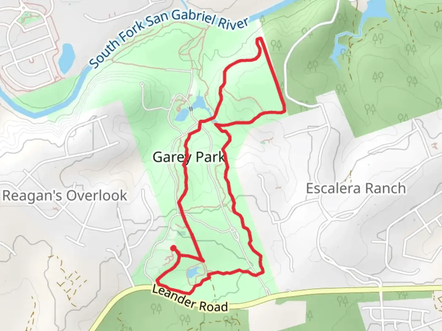 An image depicting the trail Lariat, Saddle and Highlands Loop in Garey Park and its surrounding area.
