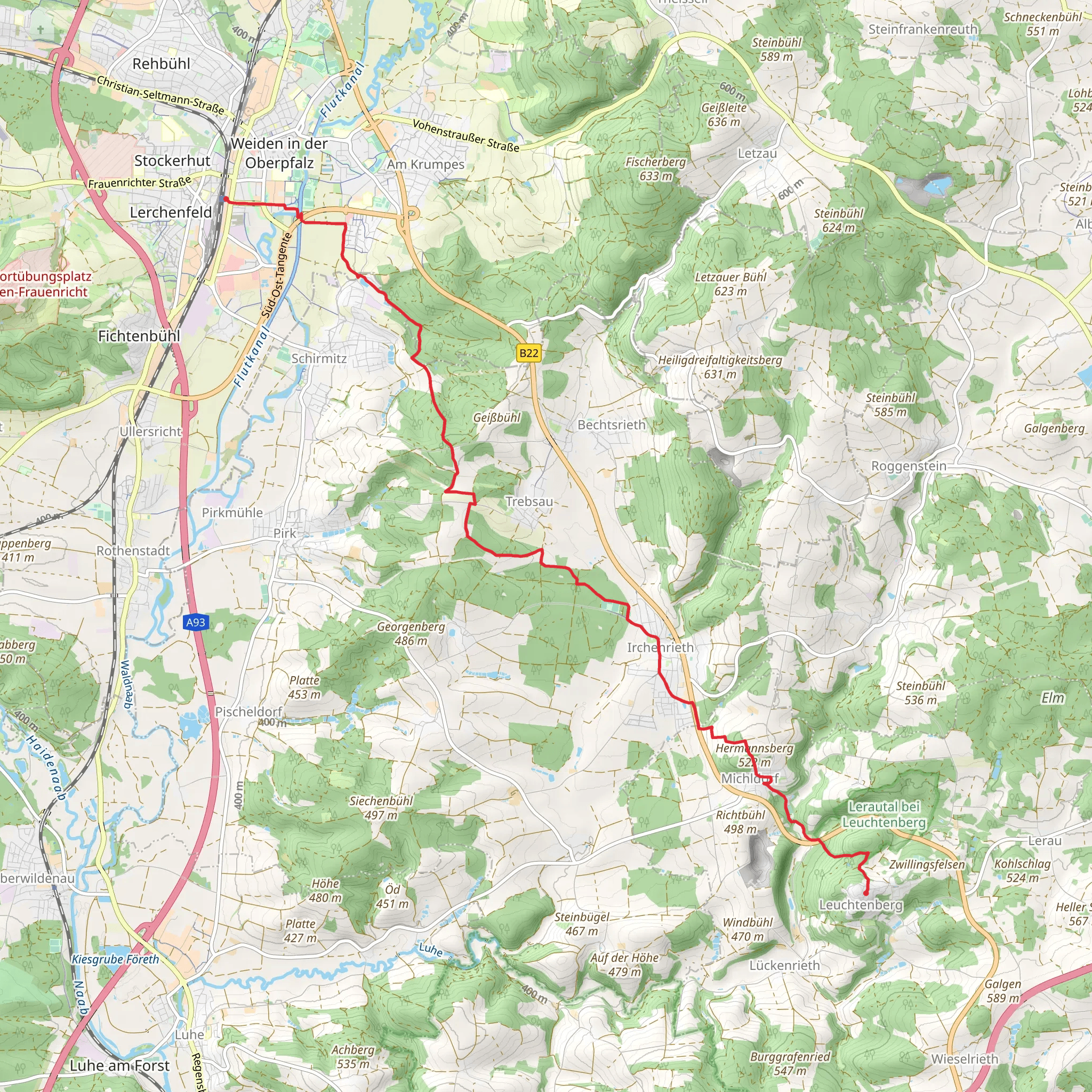 Weiden to Gasthof Lindenhof via Ignaz-Muehlhofer Weg mobile static map
