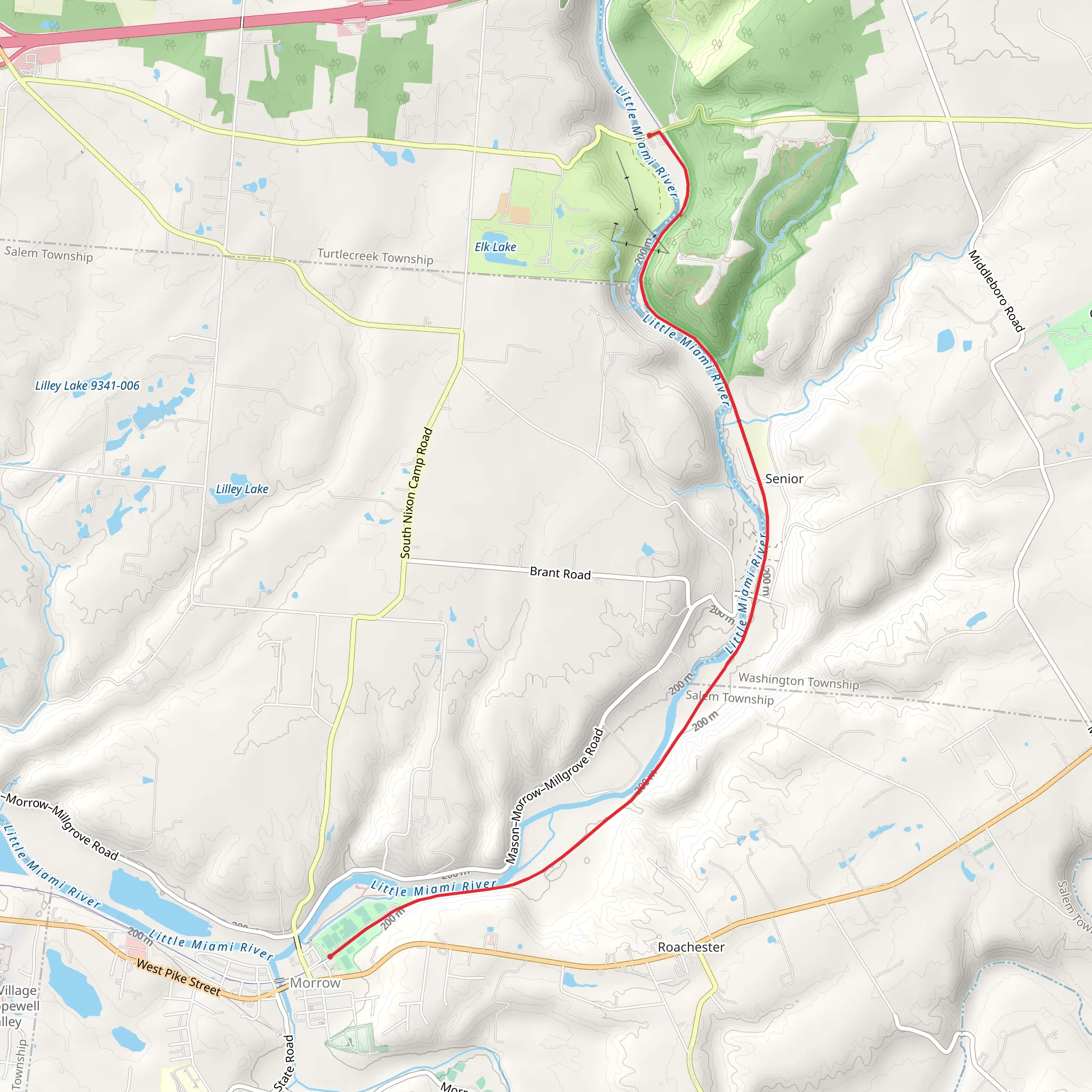 Little Miami River and Morrow Veterans Memorial Park via NCT mobile static map