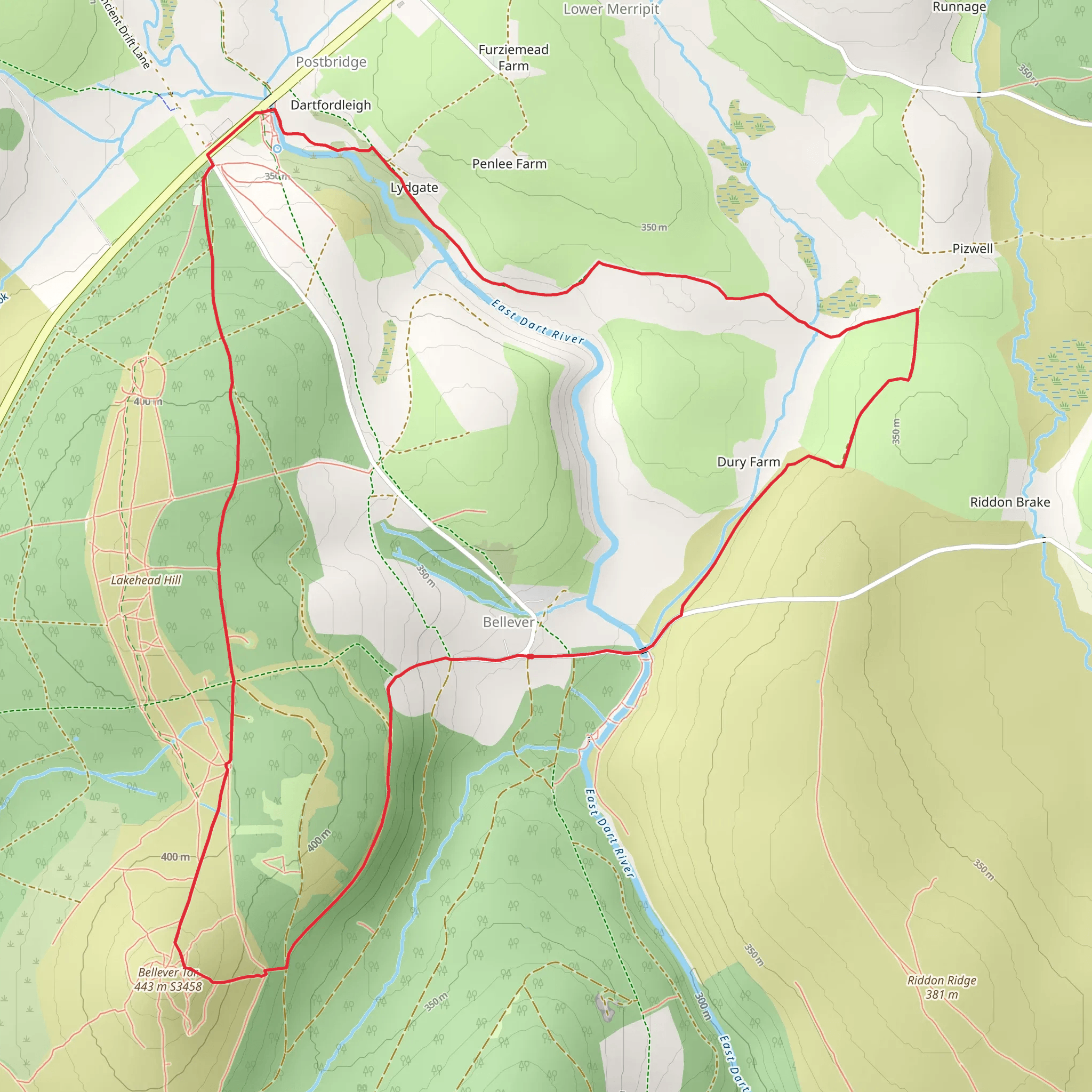 Bellever Tor and Postbridge from Bellever mobile static map