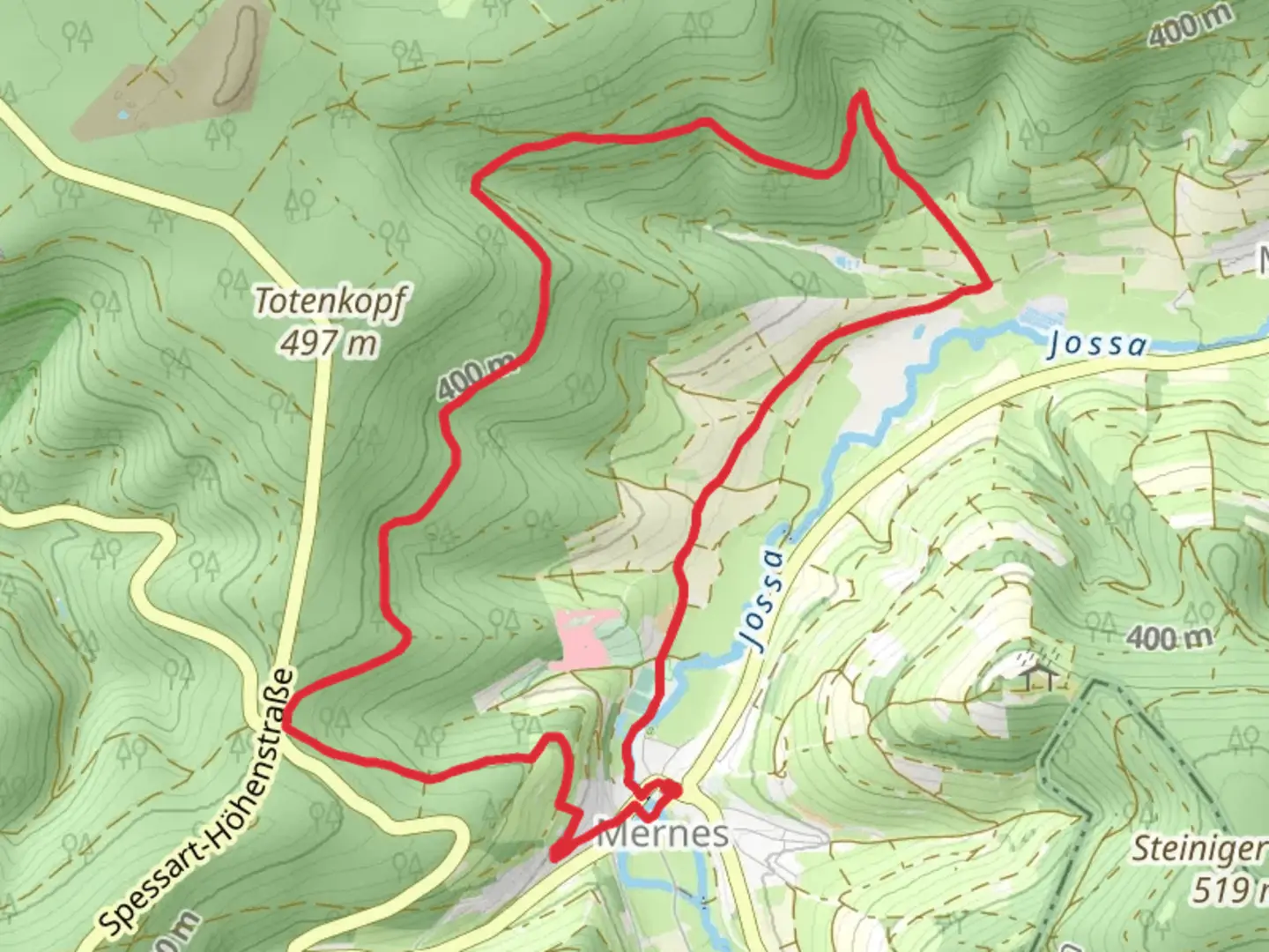 An image depicting the trail Mernes-Wanderweg Ahorn and its surrounding area.