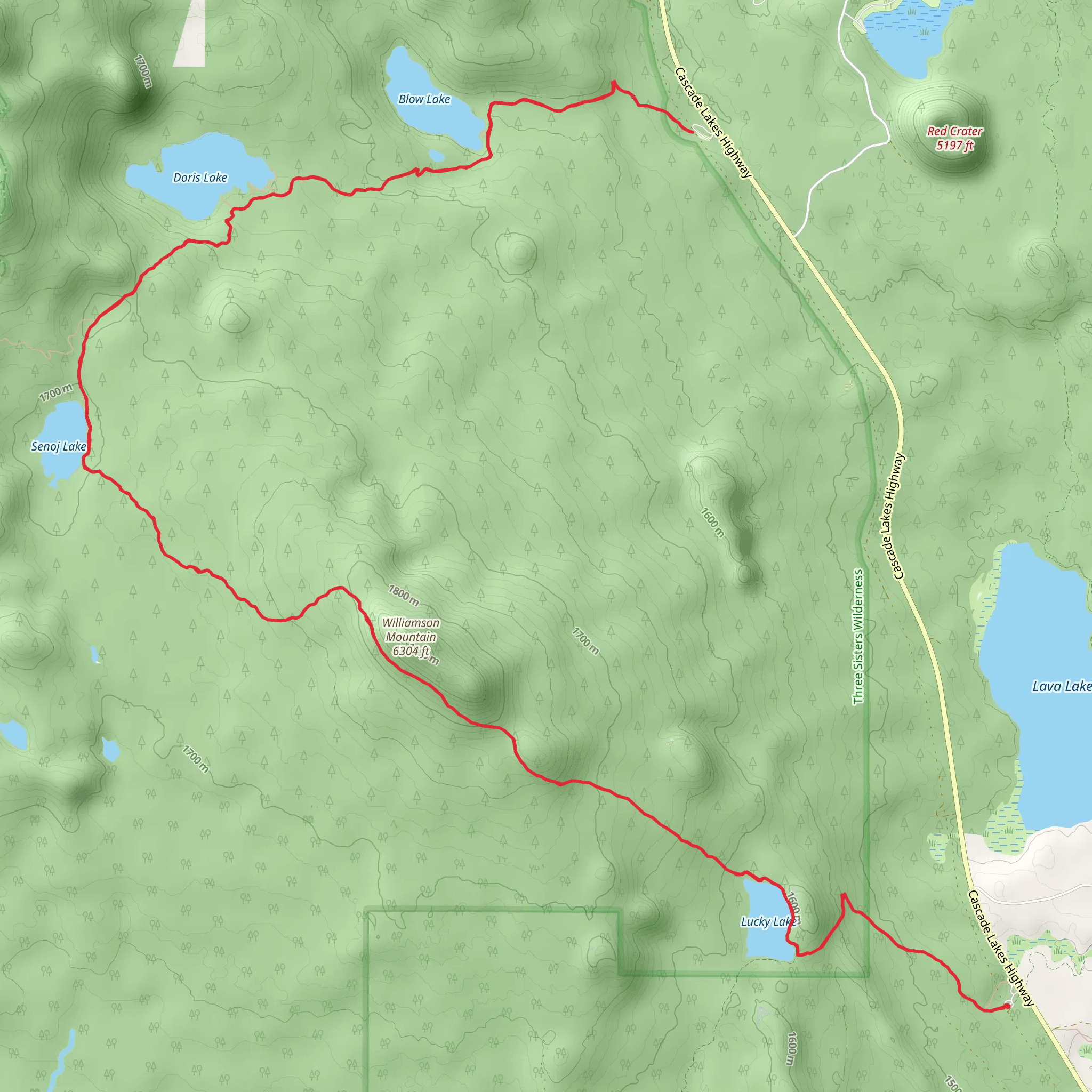 Lucky, Senoj, Doris and Blow Lakes - Williamson Mountain mobile static map
