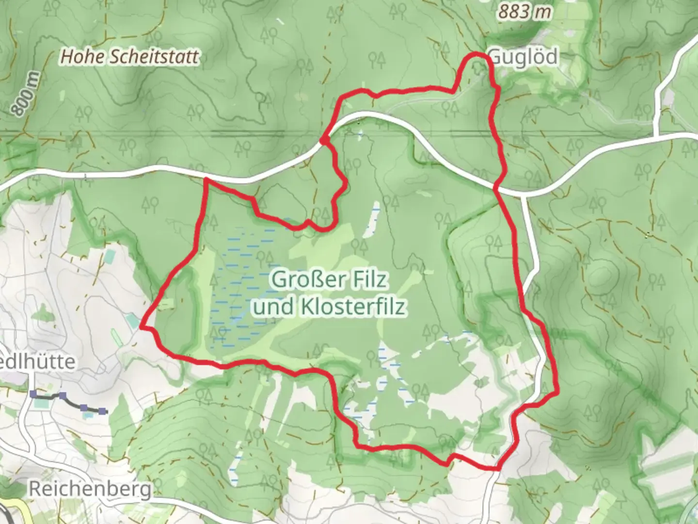 An image depicting the trail Kreuzotter Loop and its surrounding area.