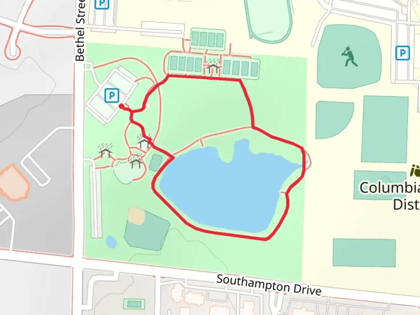 An image depicting the trail Cosmo-Bethel Park Loop and its surrounding area.