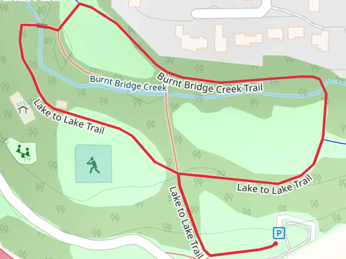 An image depicting the trail Leverich Park Loop and its surrounding area.