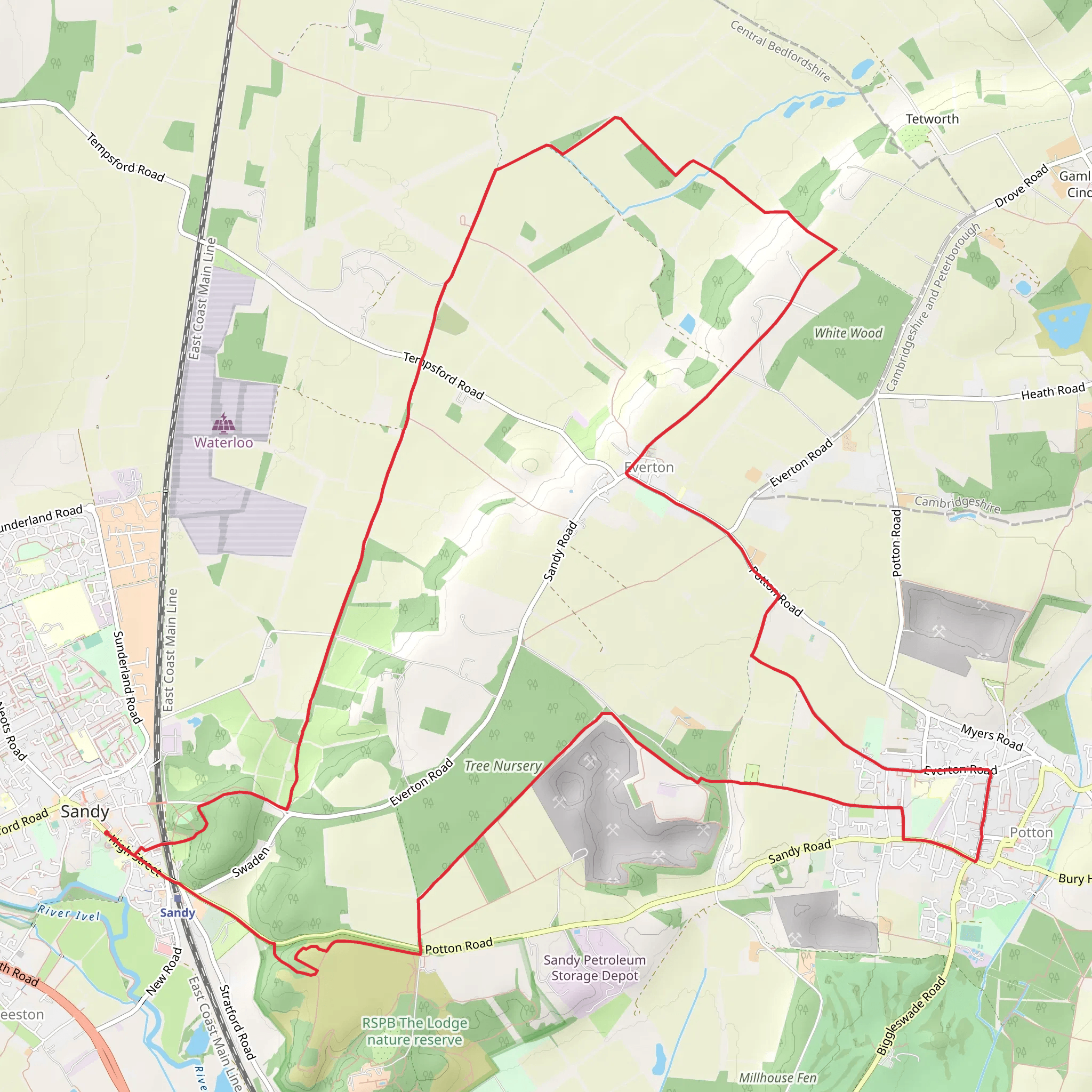 Everton and Potton from Sandy mobile static map