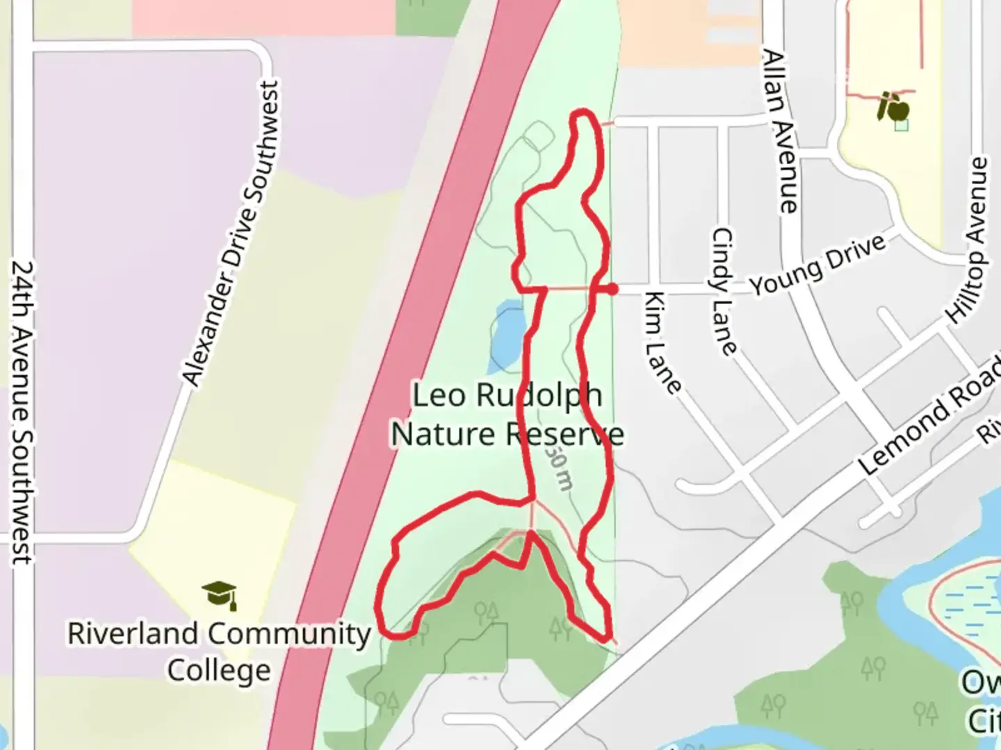 An image depicting the trail Leo Rudolph Nature Reserve Loop and its surrounding area.