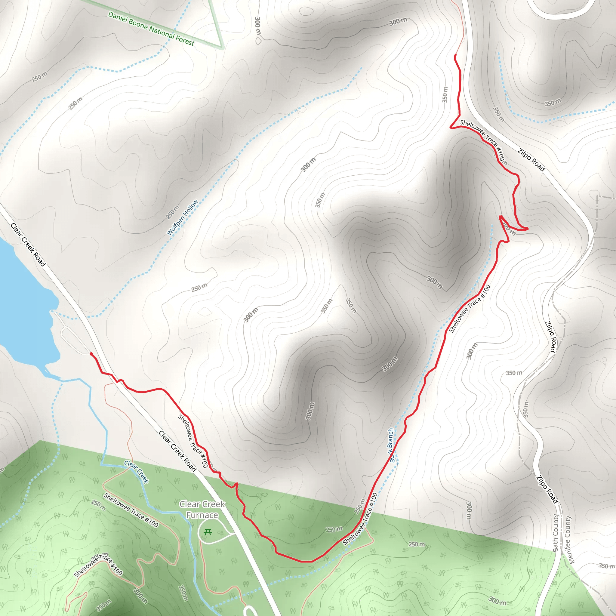 Sheltowee Trace Short Trail from Clear Creek Lake mobile static map