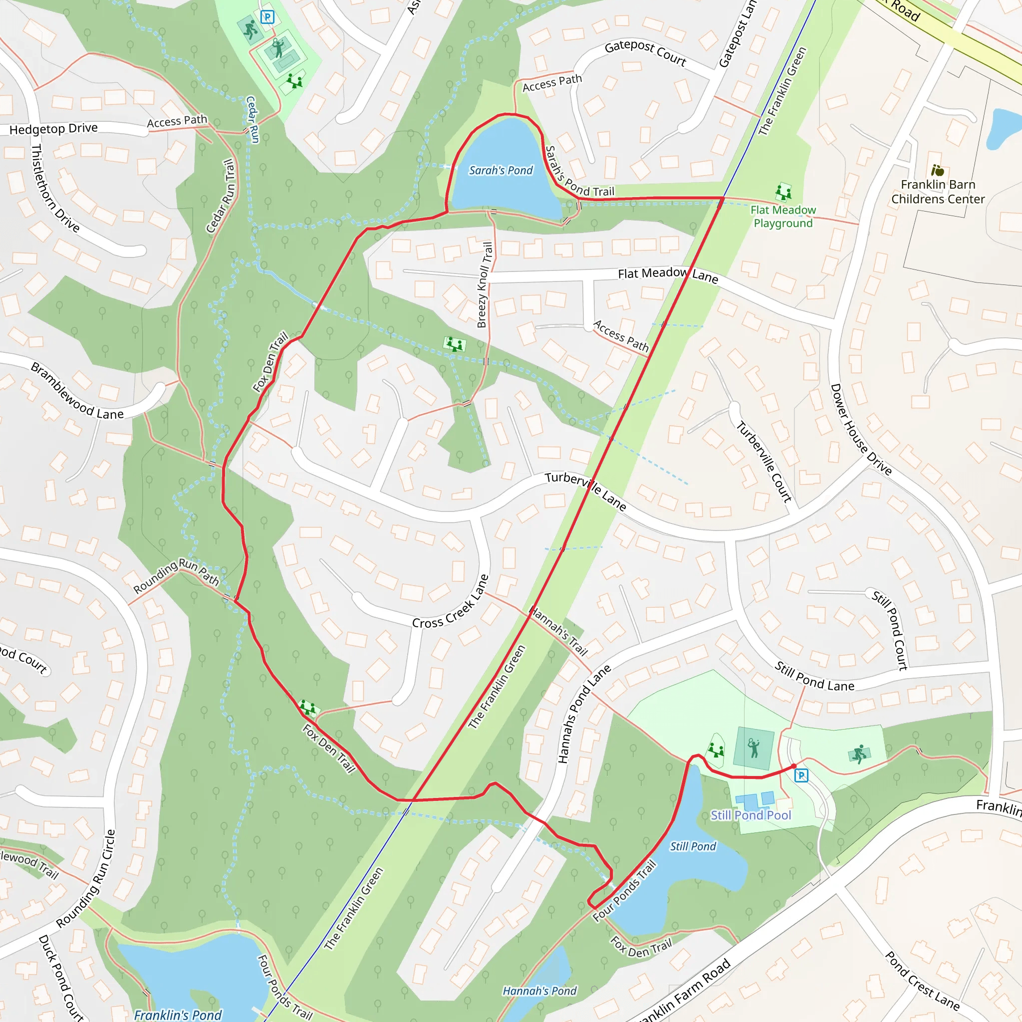 Four Ponds, Fox Den and Sarah's Pond Loop Trail mobile static map