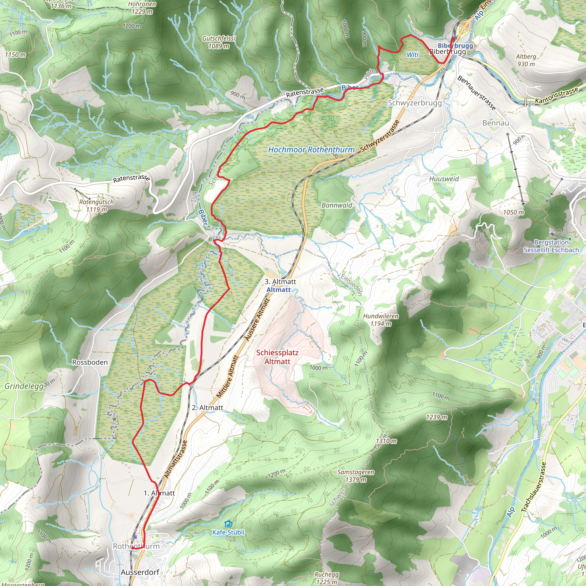 Wanderung Biberbrugg – Rothenthurm mobile static map
