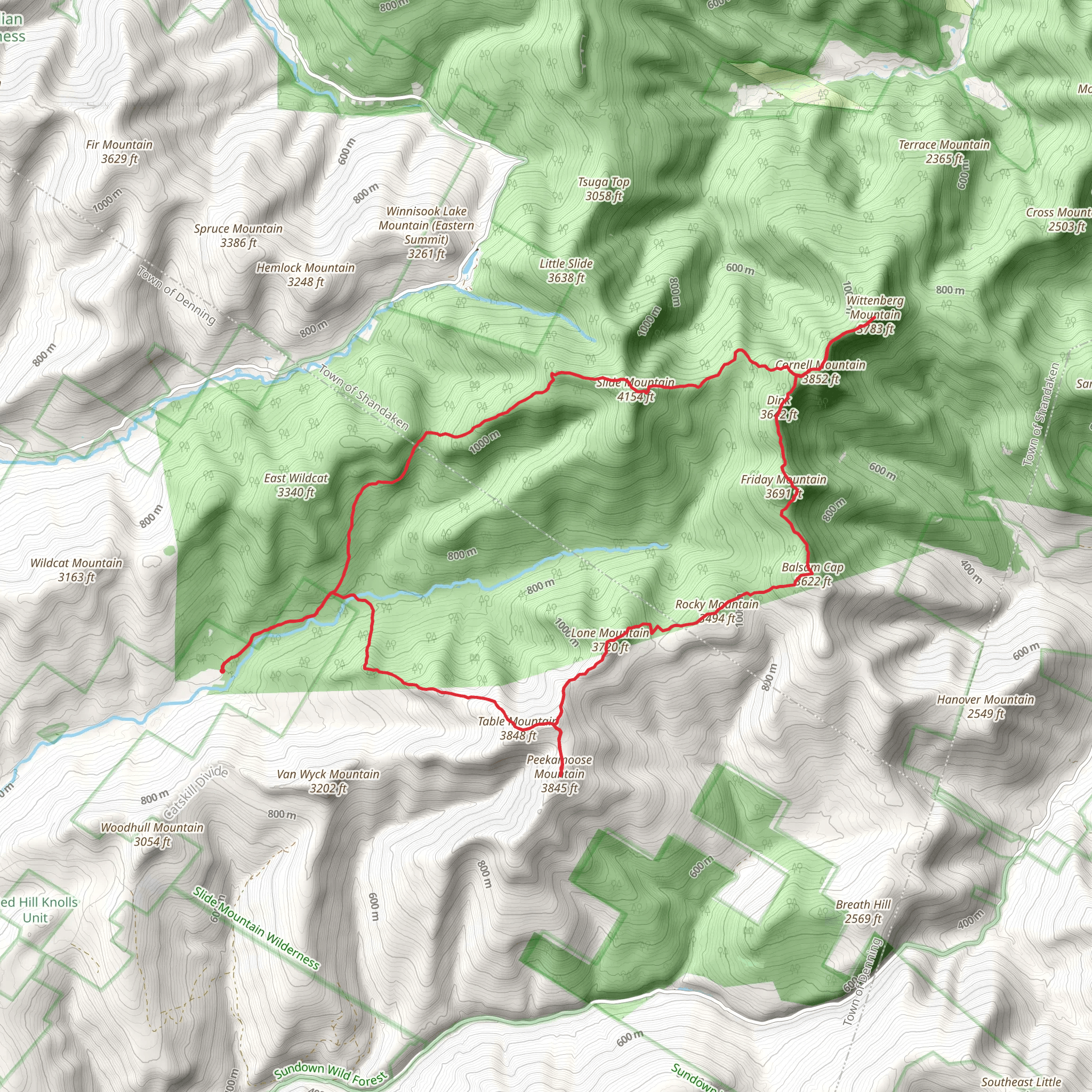Slide Mountain, Wittenberg Mountain and Peekamoose Mountain Loop Trail mobile static map