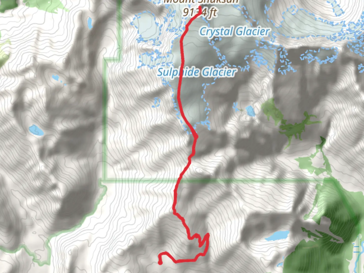An image depicting the trail Mount Shuksan via Shannon Ridge Trail and its surrounding area.