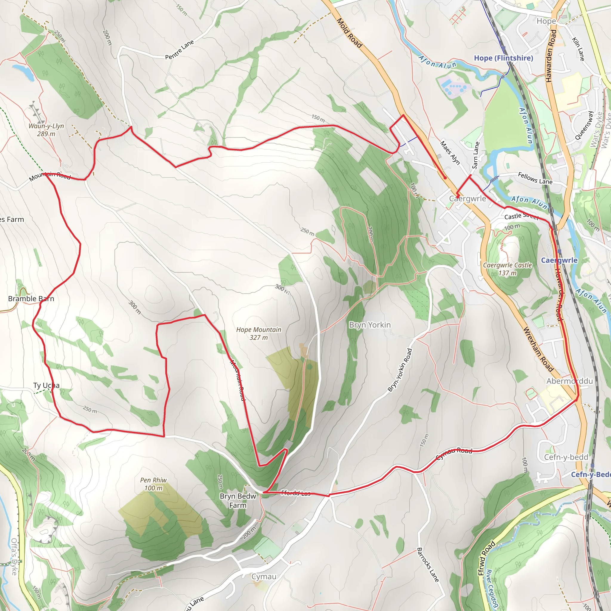 Caergwrle-Hope Mountain-Abermorddu-Back of Castle mobile static map