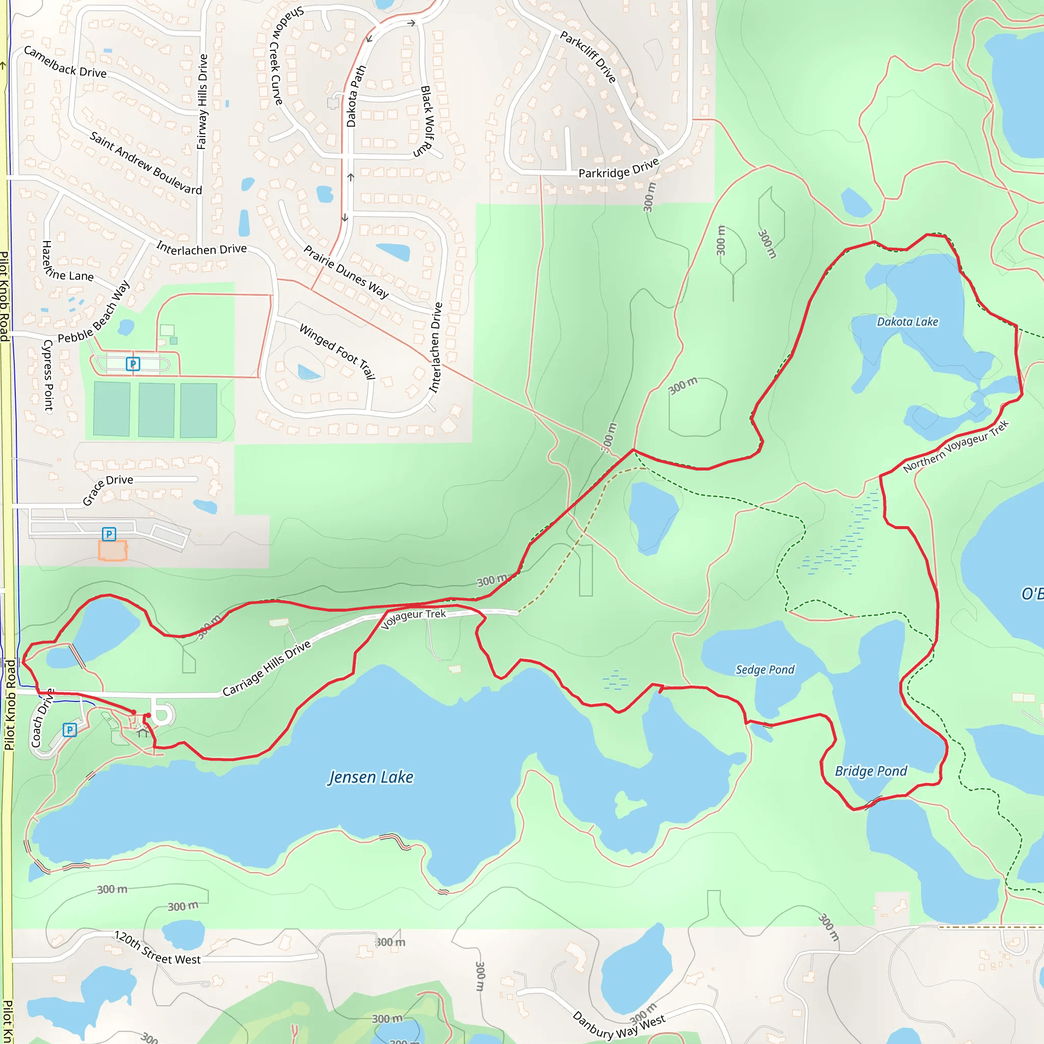 Jensen Lake, Dakota Lake and Bridge Pond loop mobile static map