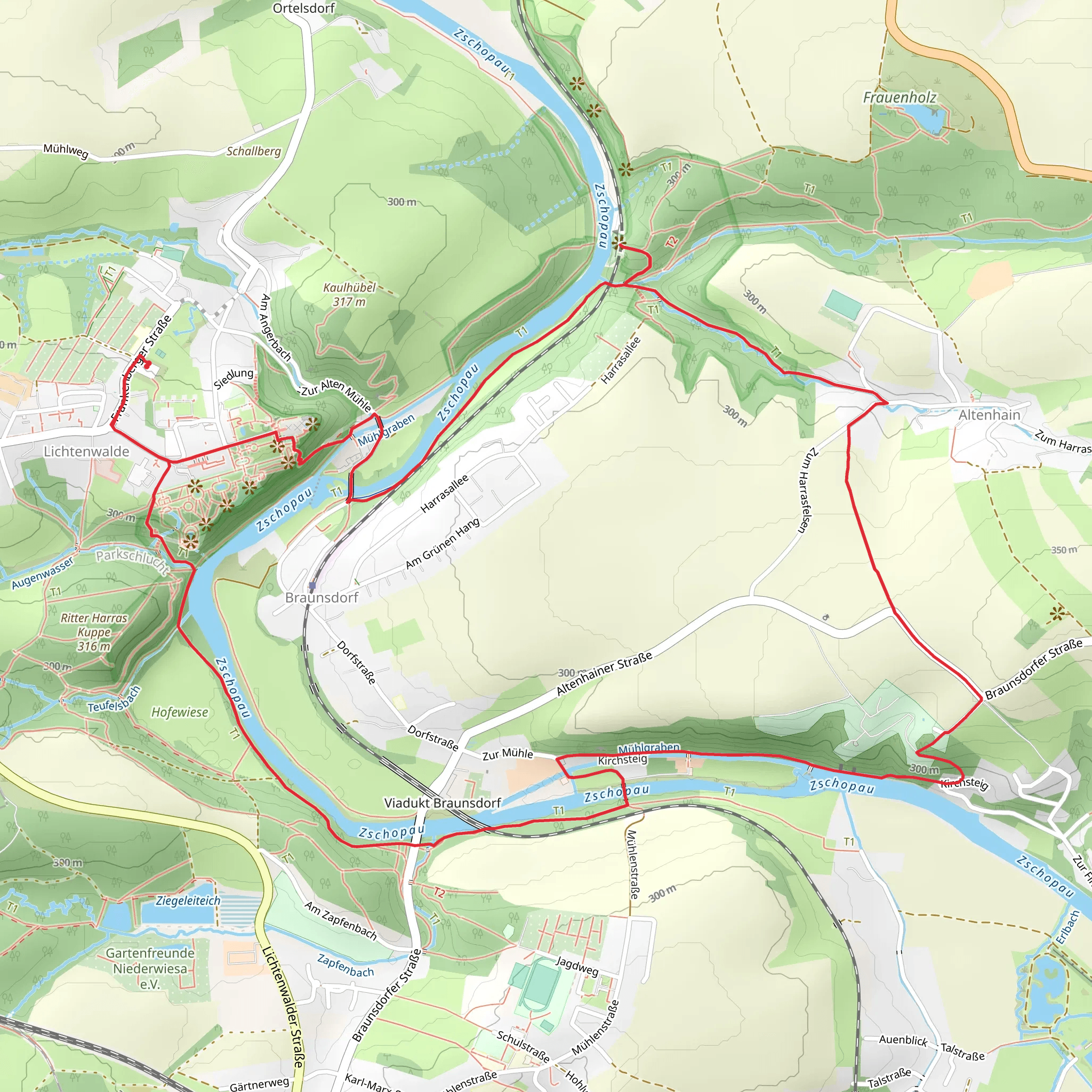 Zschopau and Harrasfelsen Loop via Harrasfelsen Finkenmuehle mobile static map