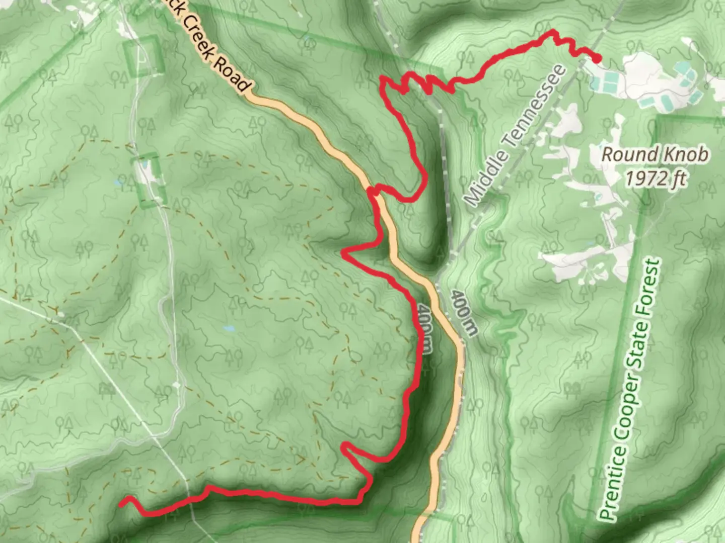 An image depicting the trail Shackleford Park to CT and Mushroom Rock - Cumberland Trail and its surrounding area.