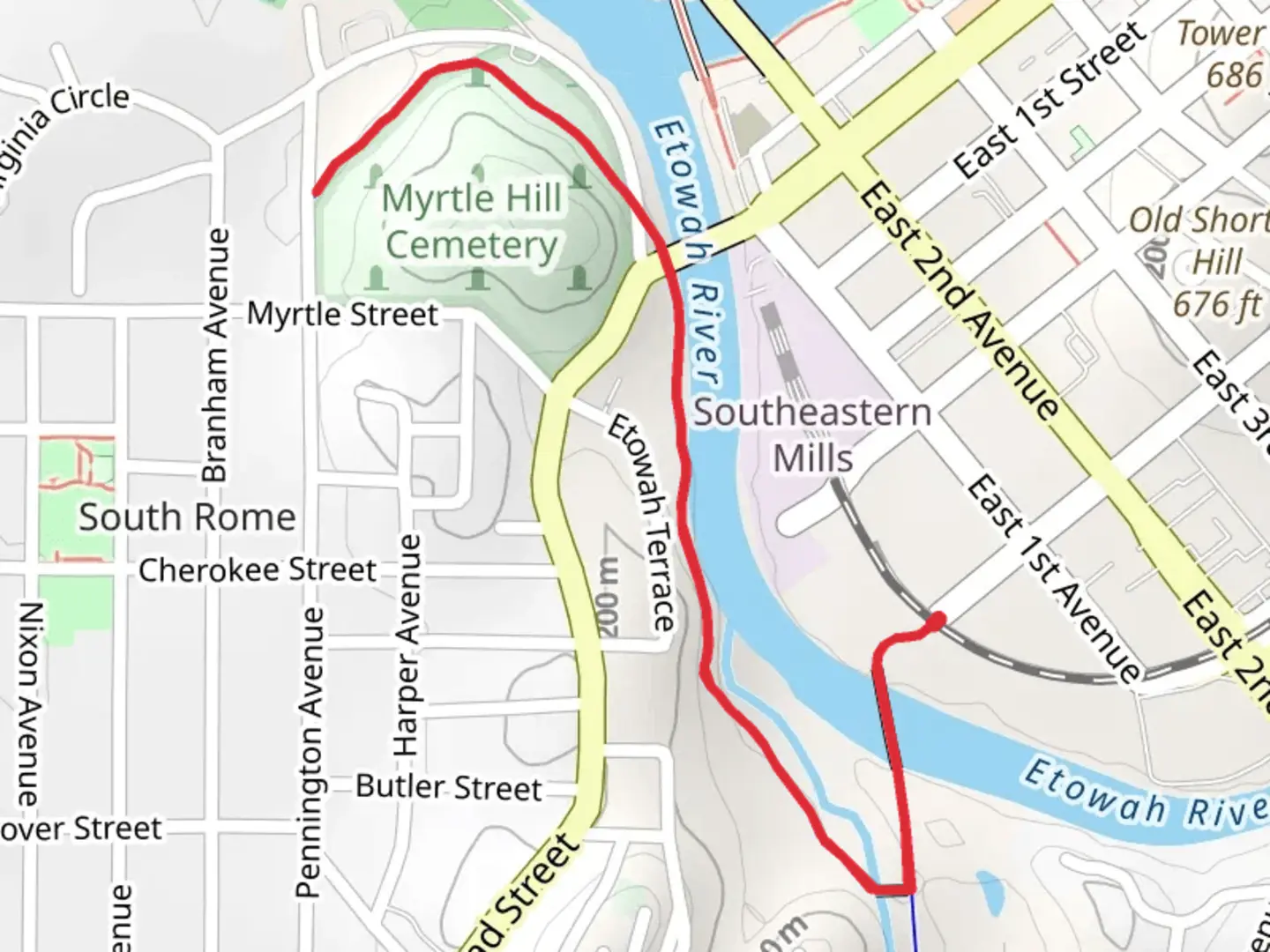 An image depicting the trail Myrtle Hill and Silver Creek and its surrounding area.