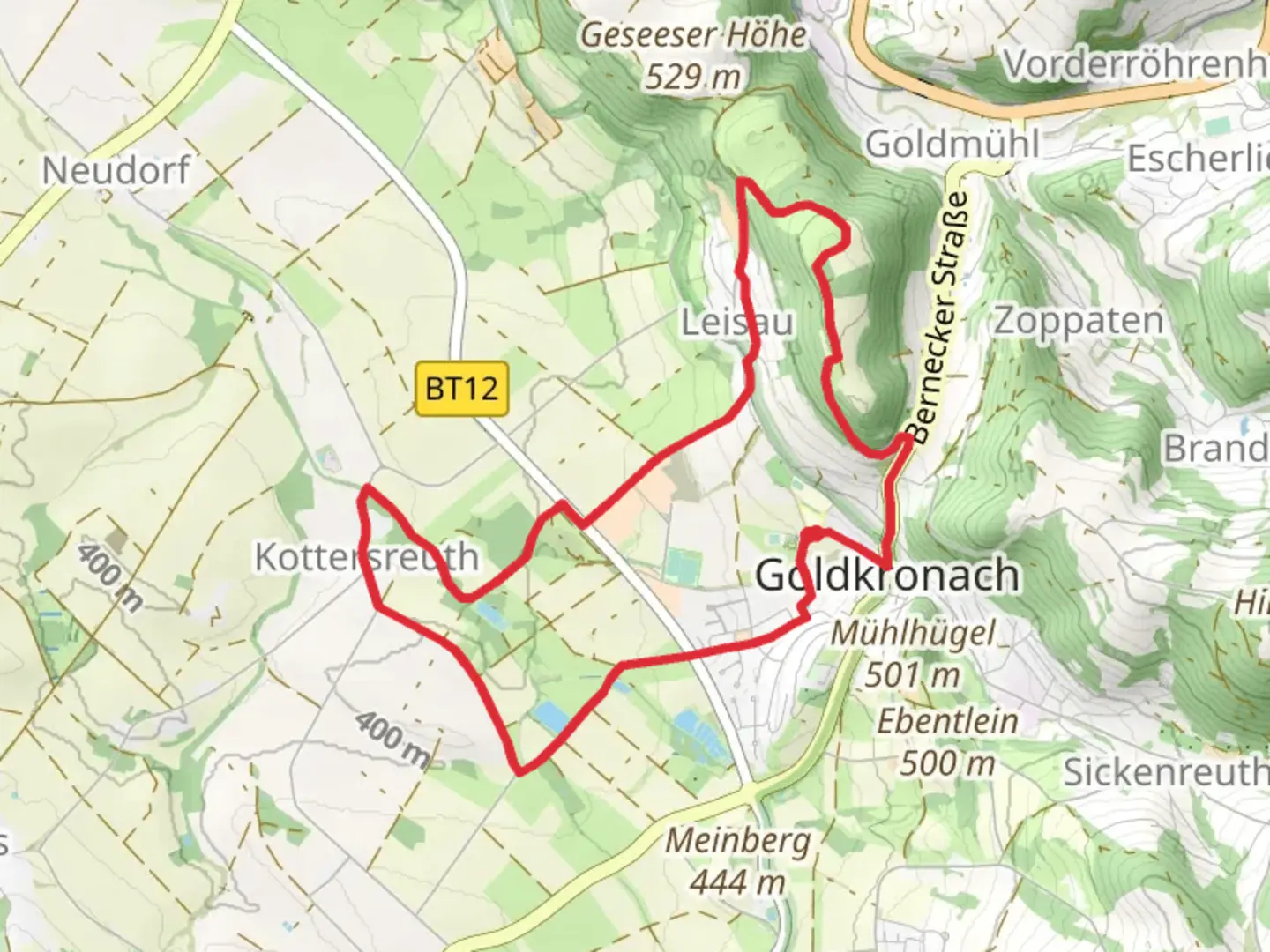 An image depicting the trail Goldkronach Rundwanderweg Loop and its surrounding area.