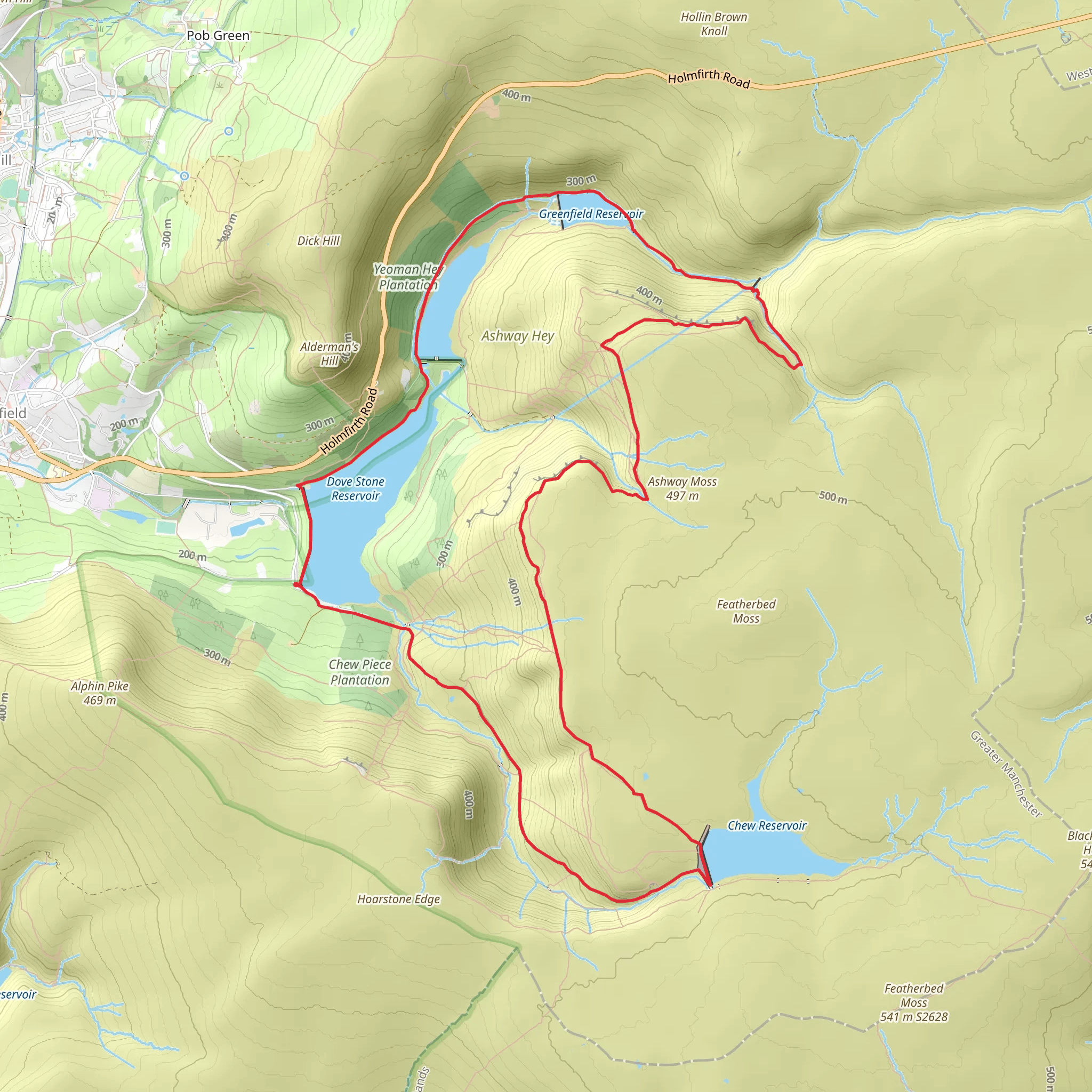 Dove Stone, Greenfield and Chew Reservoir Loop mobile static map