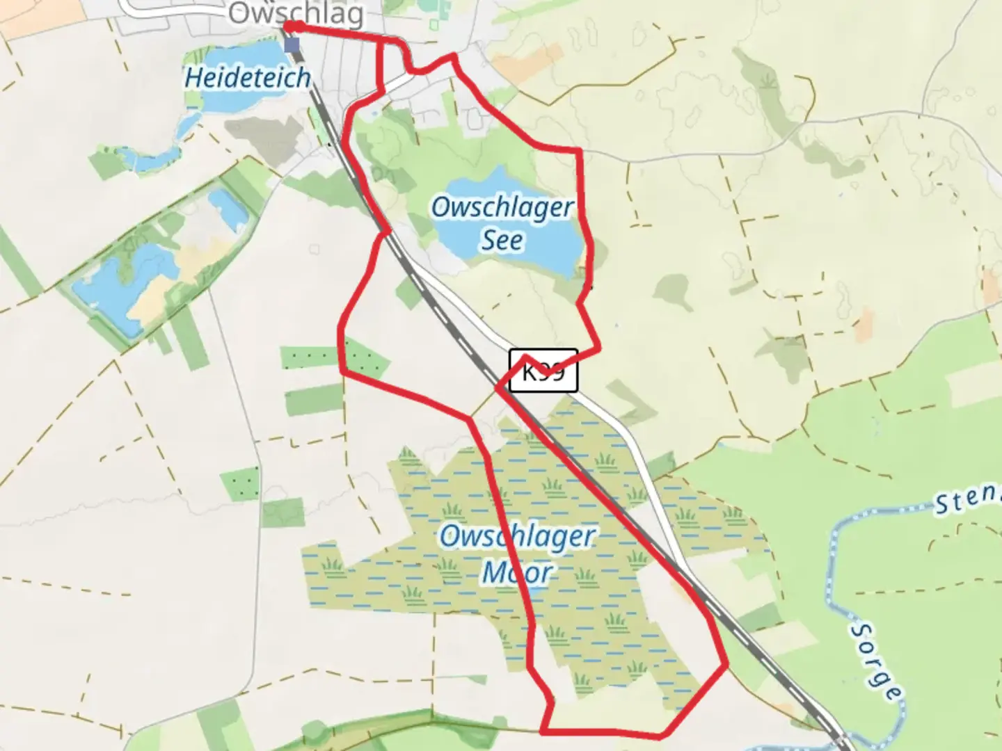 An image depicting the trail Owschlager See Loop and its surrounding area.