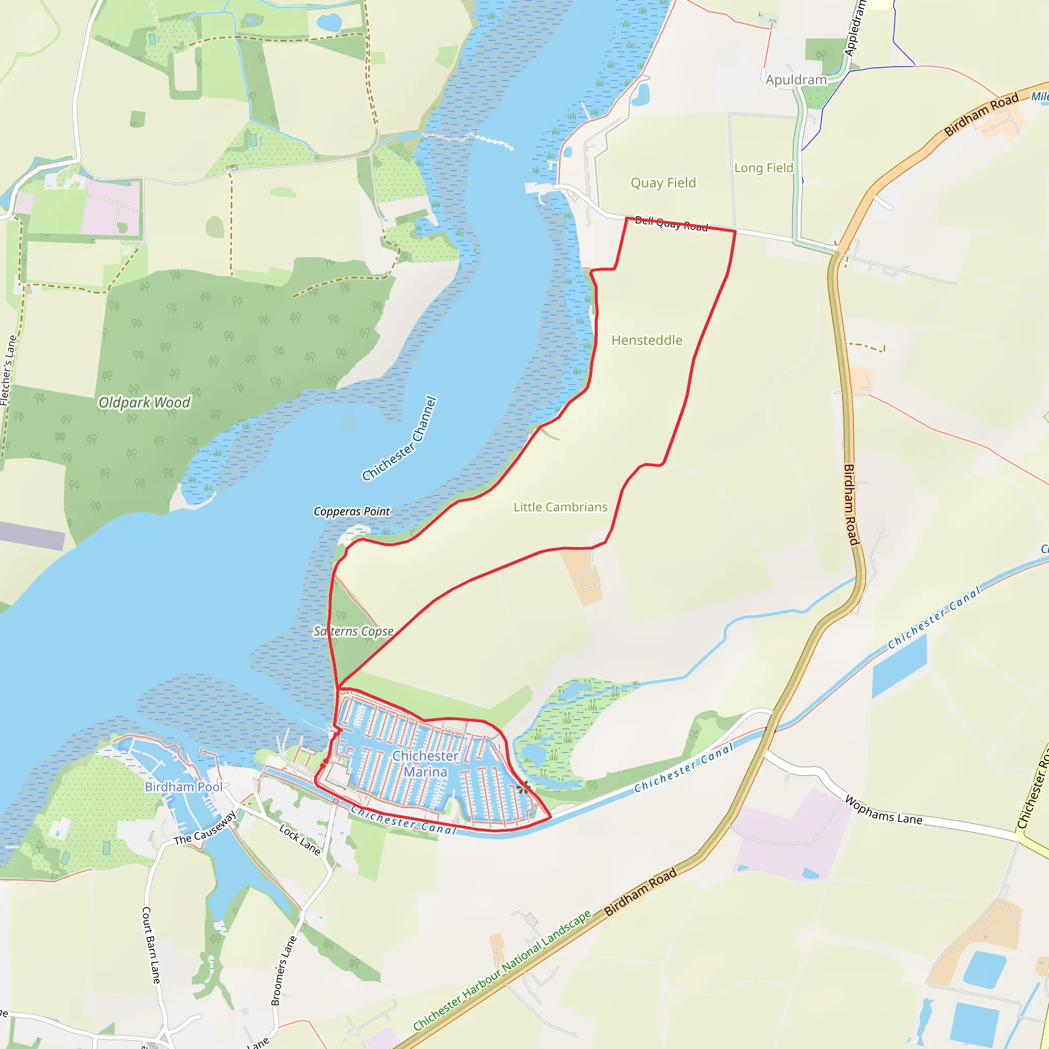 Chichester Marina and Old Apuldram Airfield Loop mobile static map