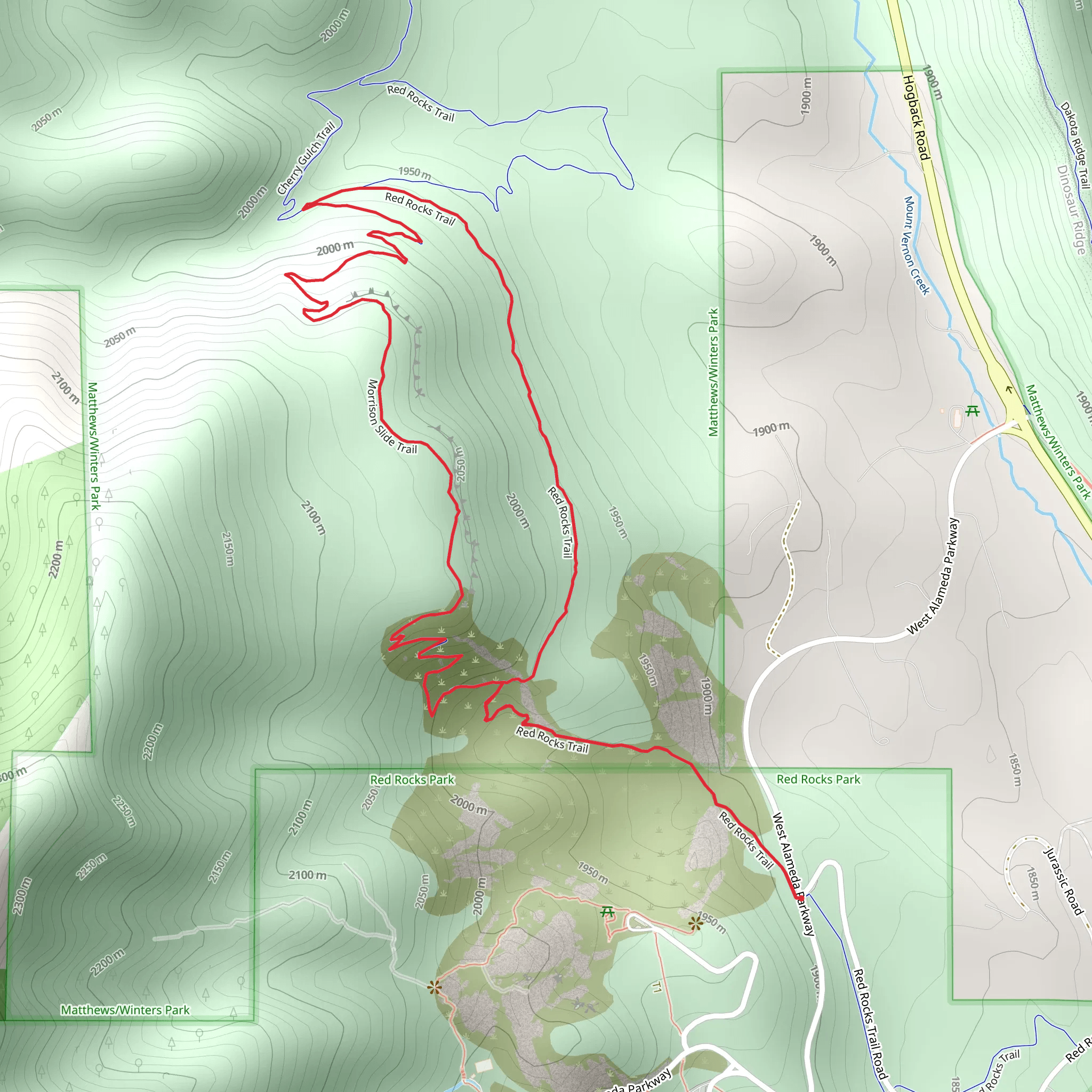 Red Rocks and Morrison Slide Loop Trail mobile static map