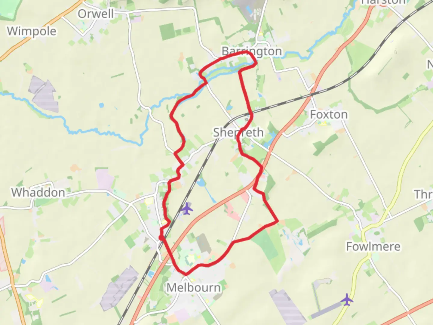 An image depicting the trail Meldreth to Barrington Loop and its surrounding area.