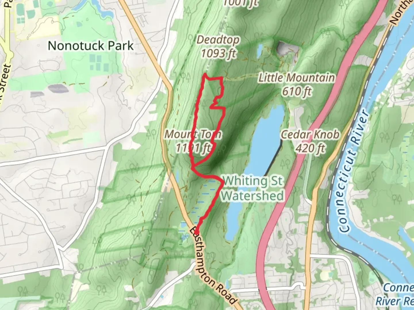 An image depicting the trail Mount Tom via Silvio O Conte National Wildlife Refuge and its surrounding area.