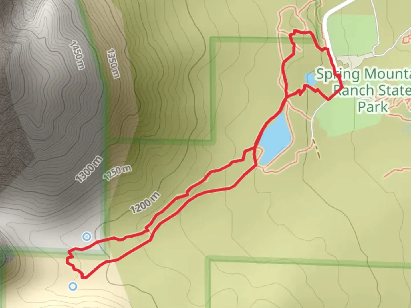 An image depicting the trail Spring Mountain Ranch State Park Loop - West and its surrounding area.