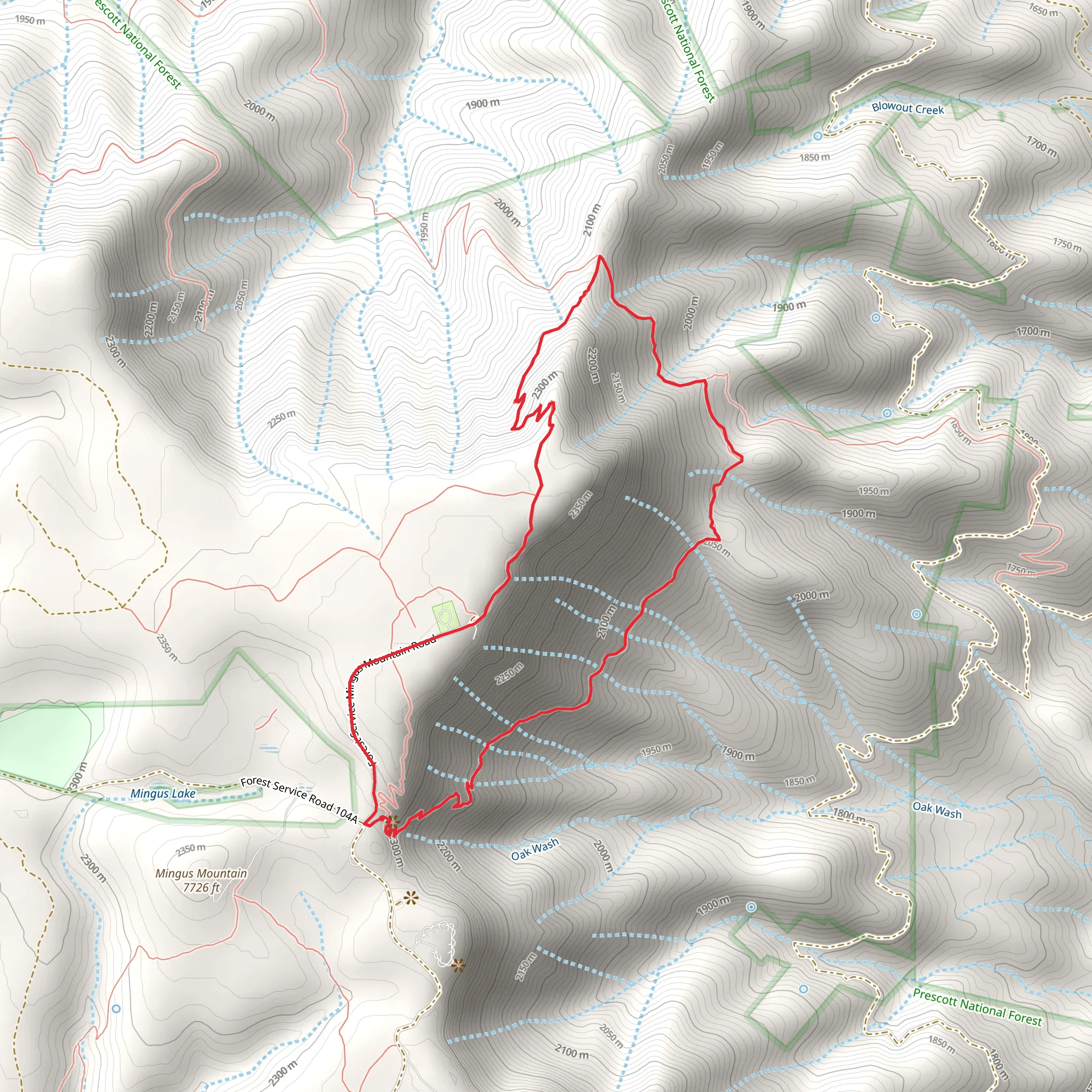 North Mingus Trail and Forest Service Loop Trail mobile static map
