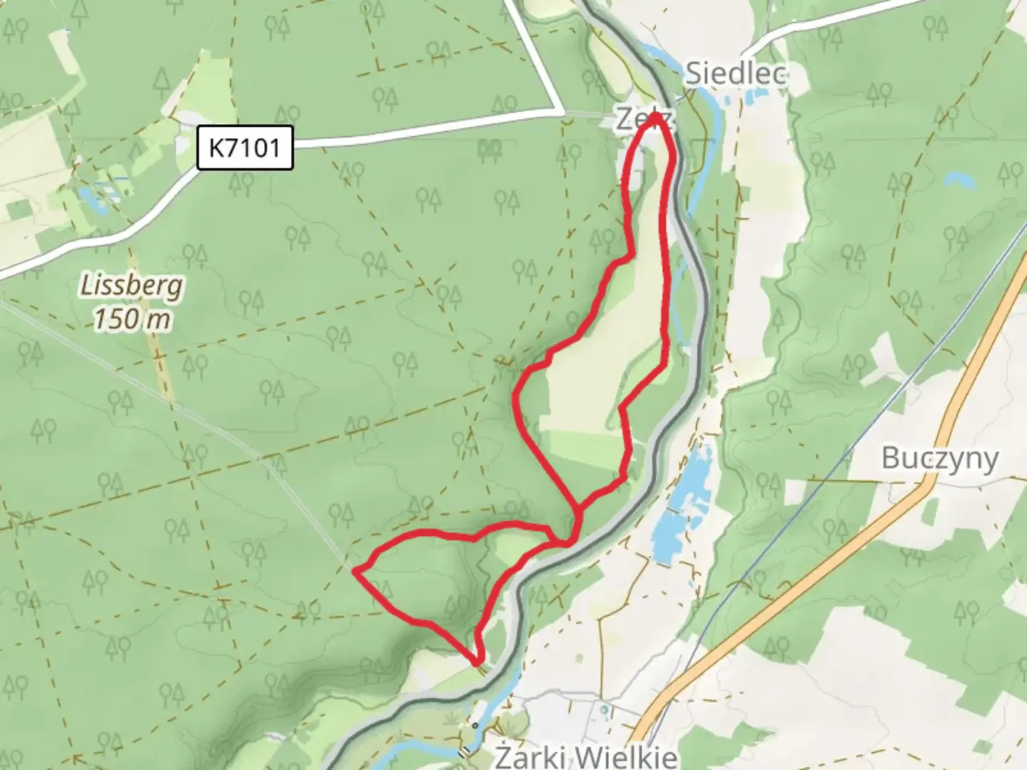 An image depicting the trail Rundweg Jerischker Wald and Rundweg Maerchenwald and its surrounding area.