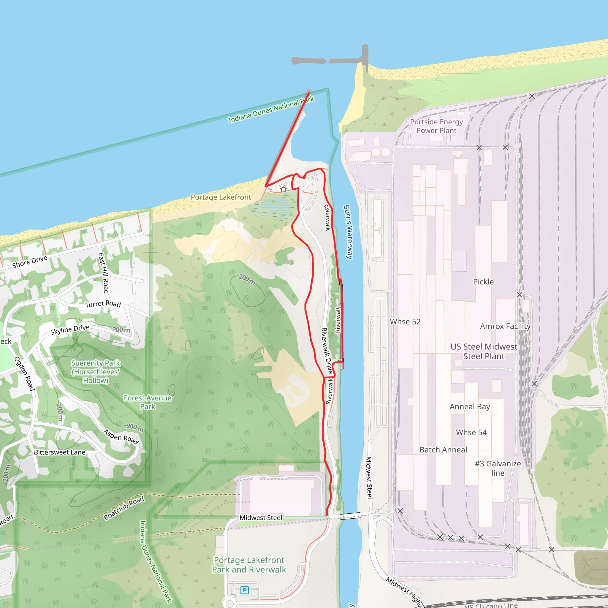 Portage Lakefront Park and Riverwalk Loop mobile static map