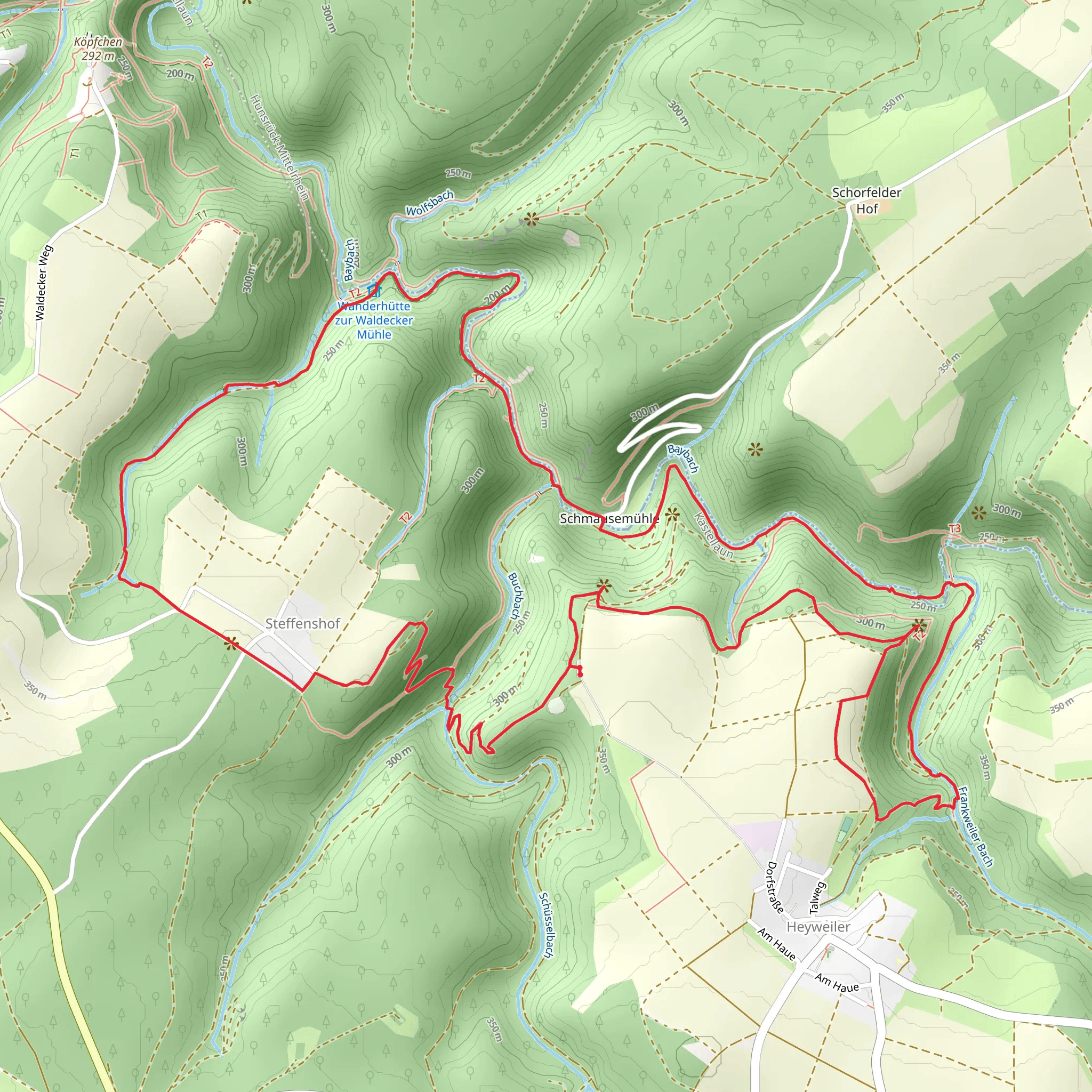 Barreterlei and Frankweiler Bach via Traumschleife Baybachklamm and Baybachtal-Weg mobile static map