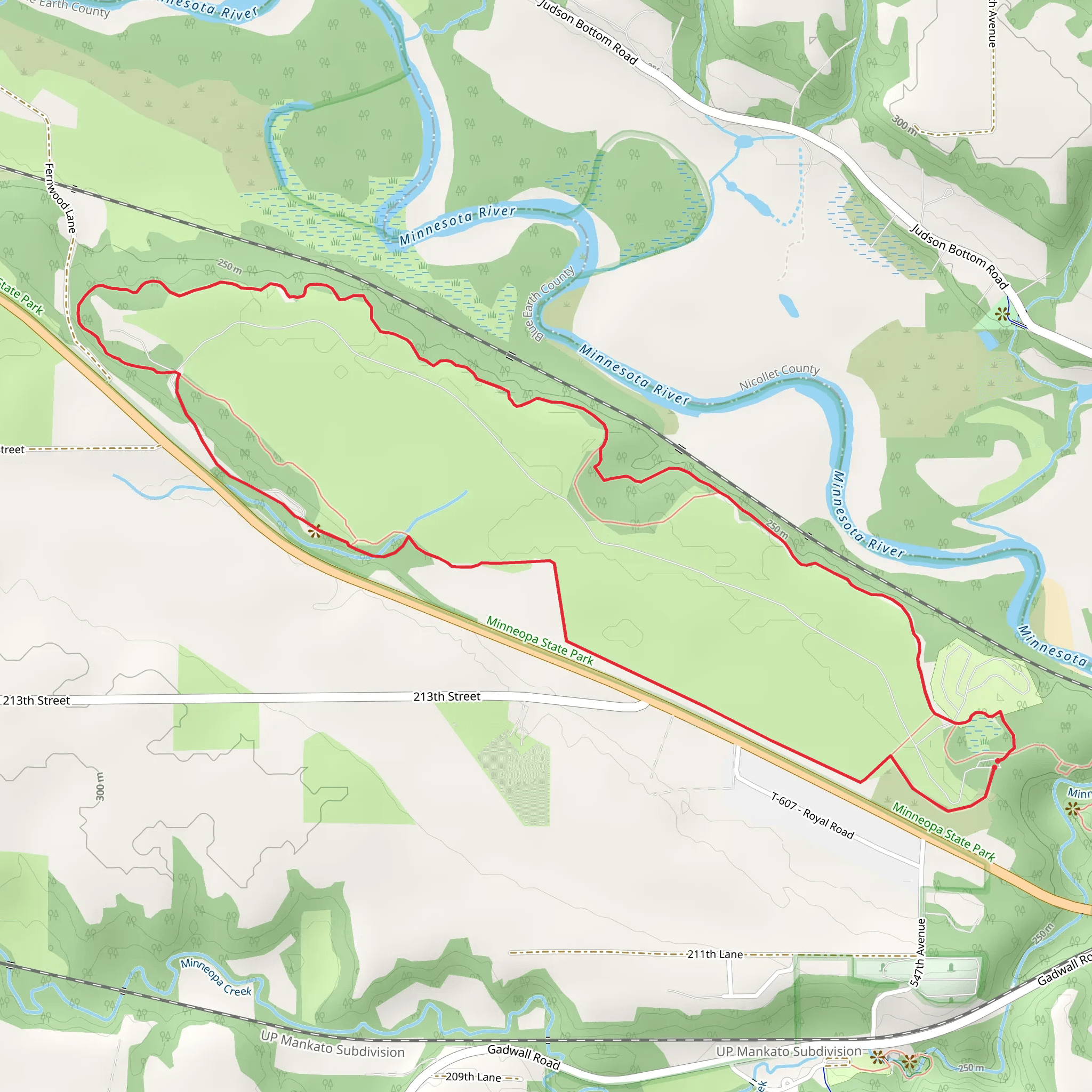 Minneopa State Park via Minnesota River Bluff Trail mobile static map