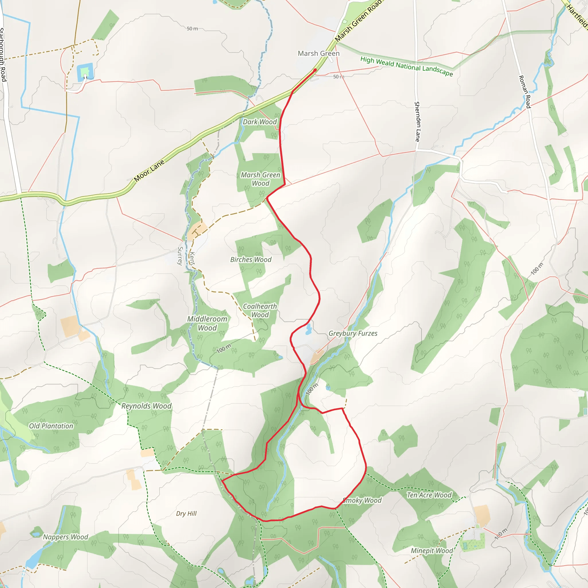 Marsh Green Wood and Smoky Wood mobile static map