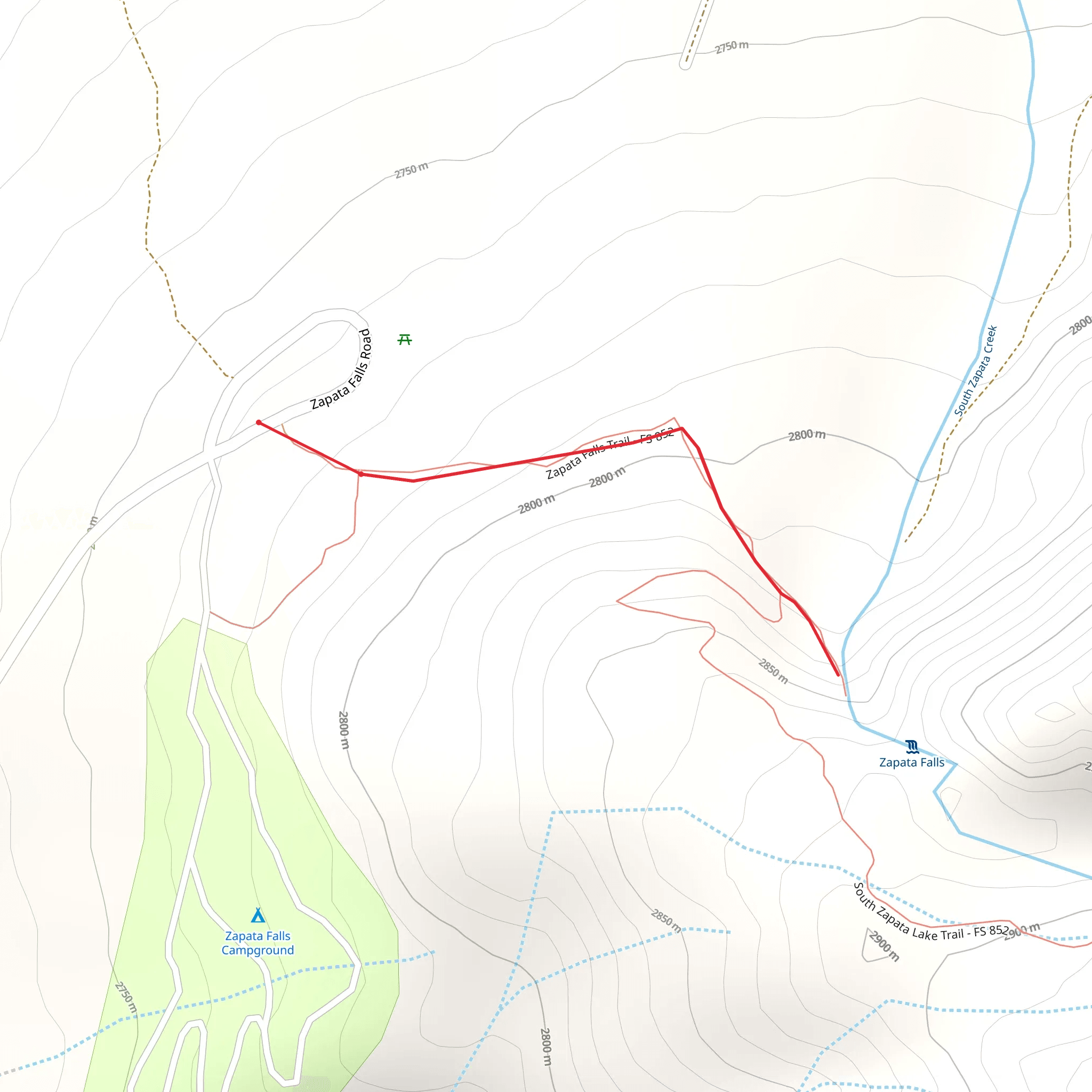 Zapata Falls Trail mobile static map