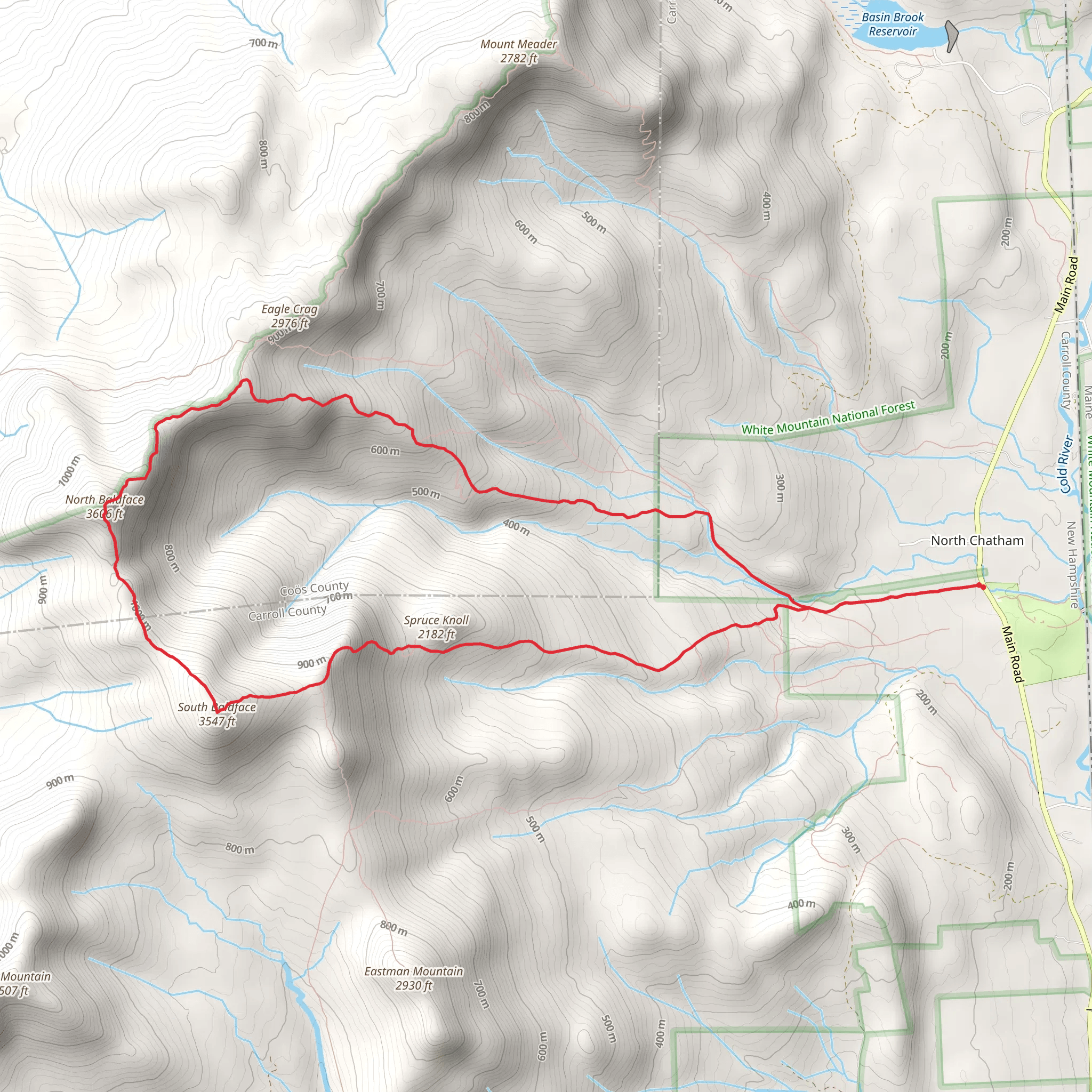 North Baldface and South Baldface via Bicknell Ridge Trail mobile static map