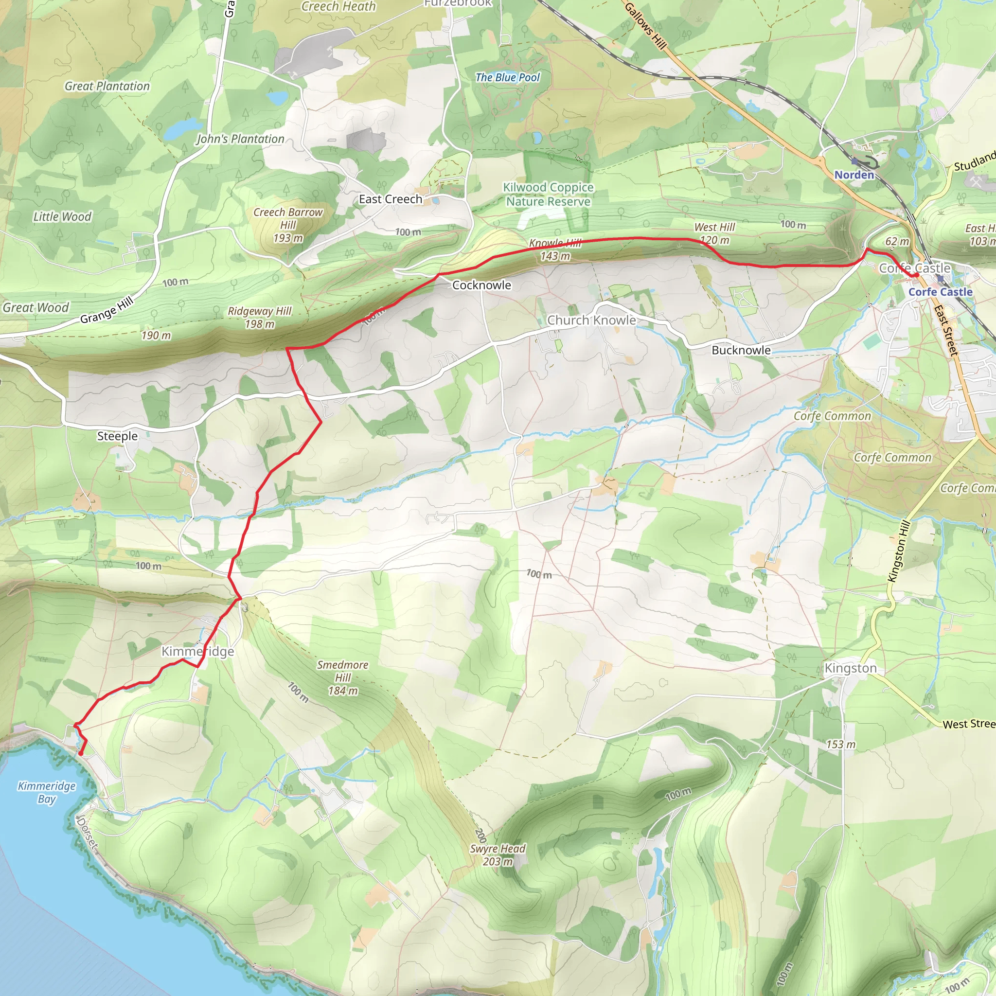 Corfe Castle to Kimmeridge Walk mobile static map