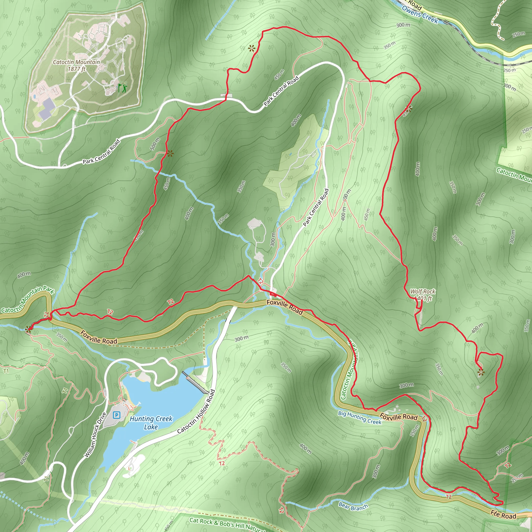 Hog Rock, Thurmont Vista, Wolf Rock and Chimney Rock Loop Trail mobile static map