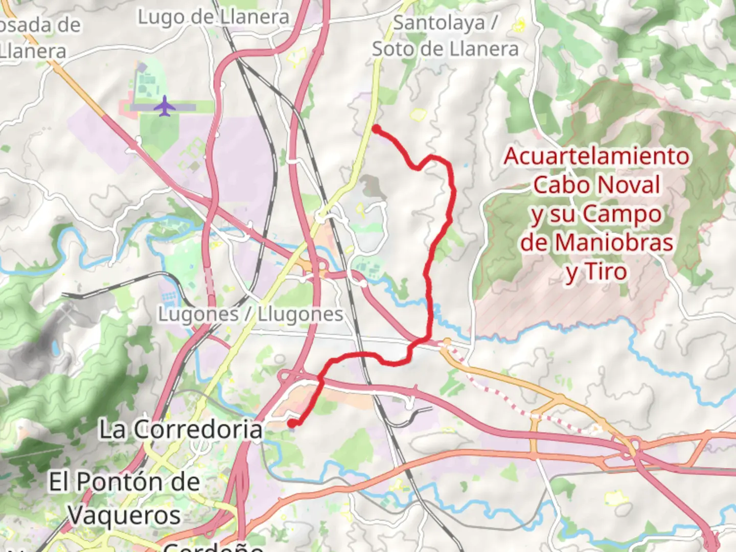 An image depicting the trail La Belga- Viella Periurbano Park of les Folgueres and its surrounding area.